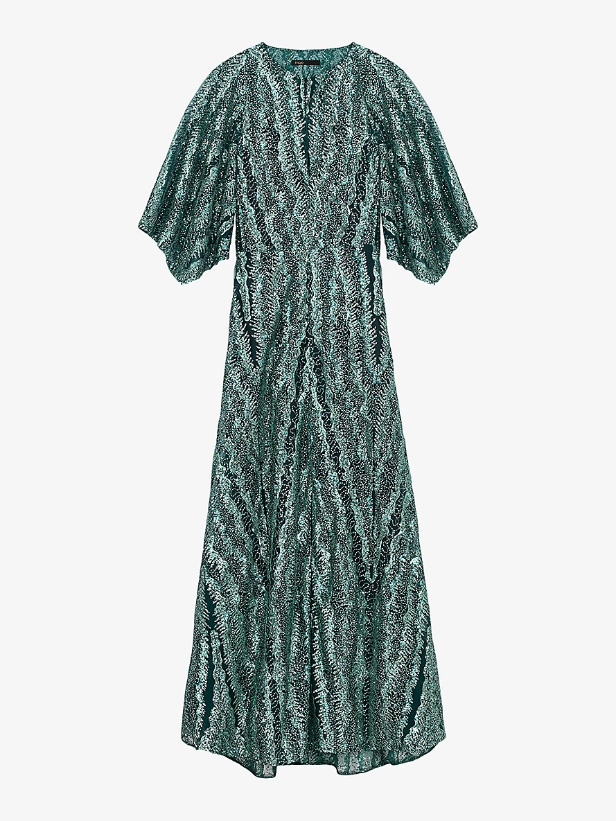 Sequin-embellished wide-sleeve stretch-woven maxi dress - 1