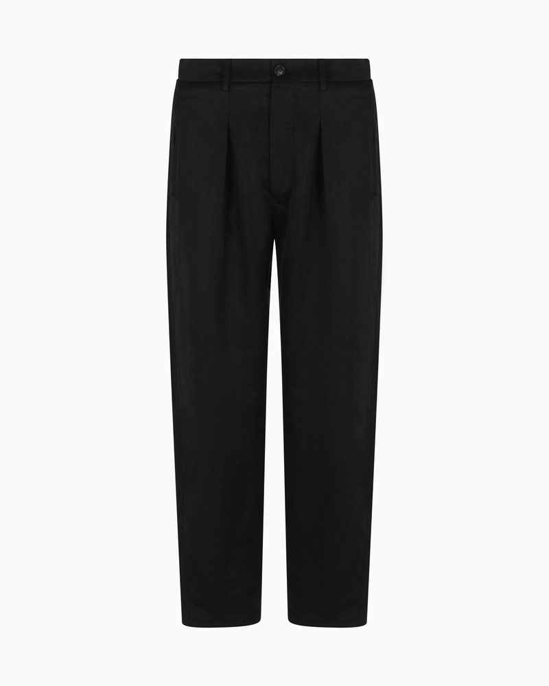 FADED LYOCELL AND LINEN CANVAS ONE-PLEAT TROUSERS 1