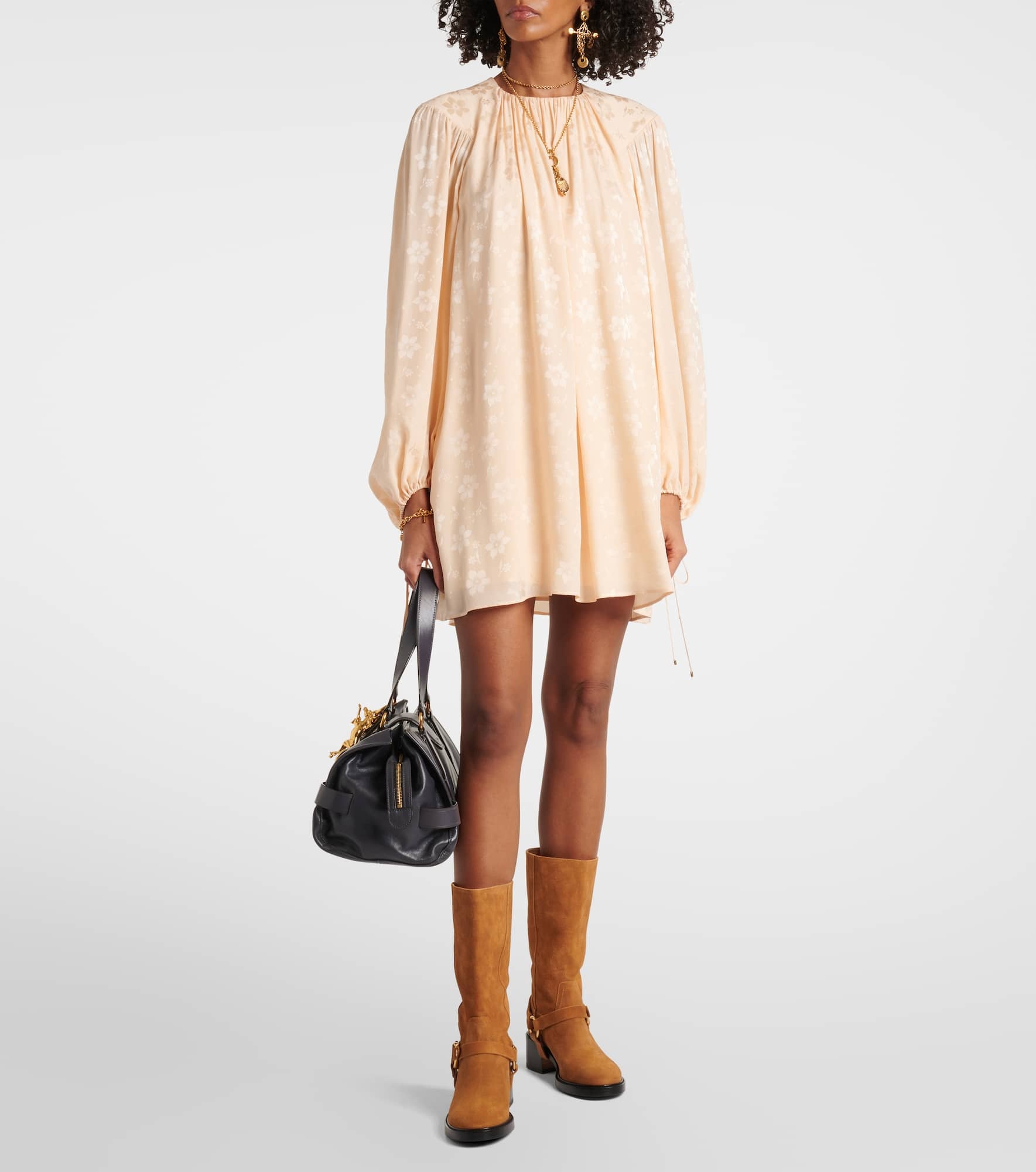 Gathered floral silk jacquard minidress - 2