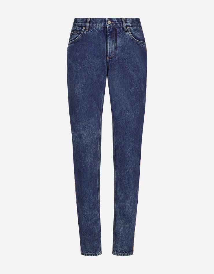 Light blue slim-fit jeans with branded bands - 1