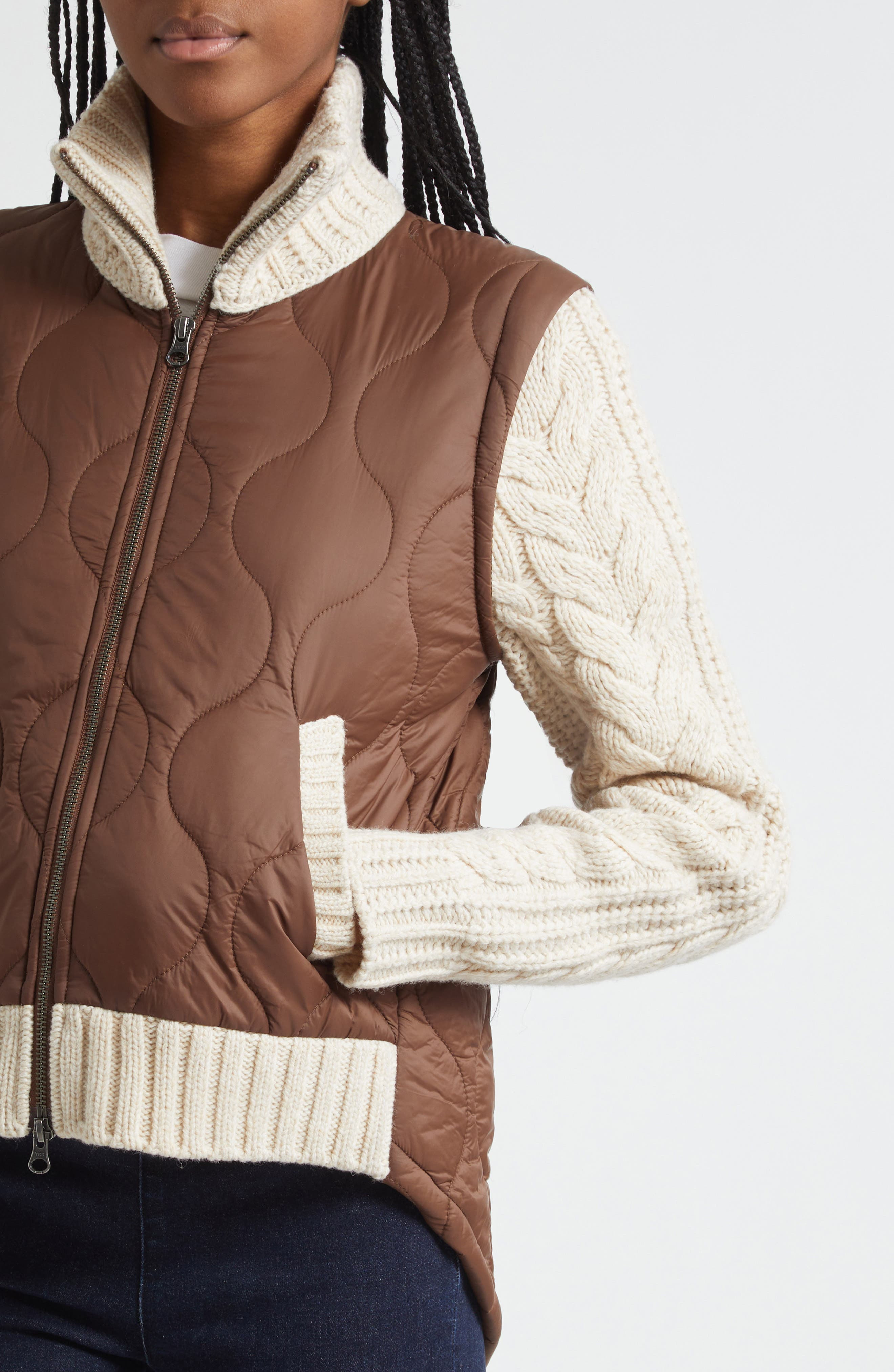 Veronica Beard Patra Quilted Mixed Media Wool Blend Jacket in Mocha Heathered Sand at Nordstrom - 4