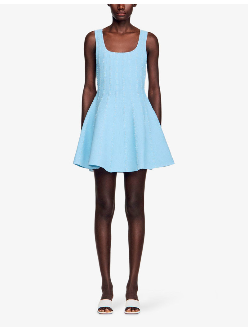 Sandro Bead-Embellished Flared Knitted Mini Dress outlook