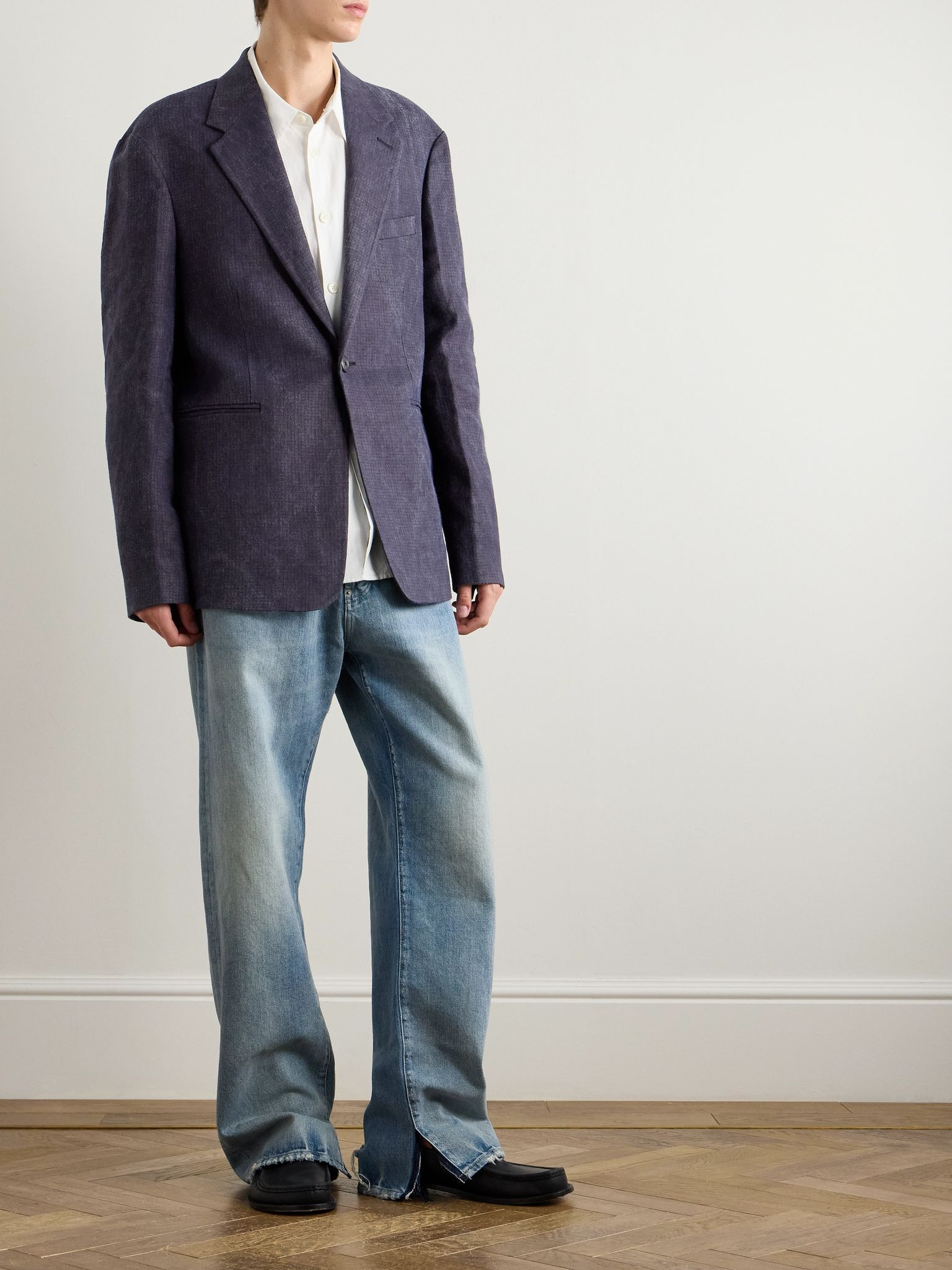 Shinjuku Oversized Textured-Linen Blazer Blue - 2