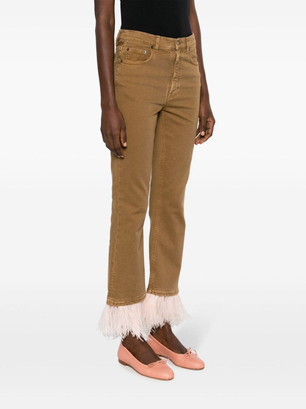 Fancy feather-trim cropped jeans - 3