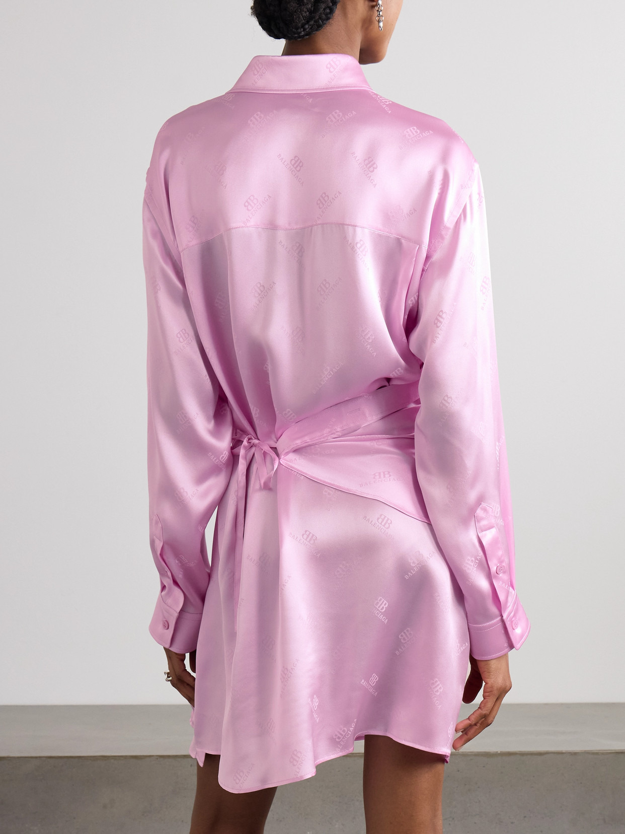 Draped Logo-jacquard Silk Mini Wrap Dress - 3