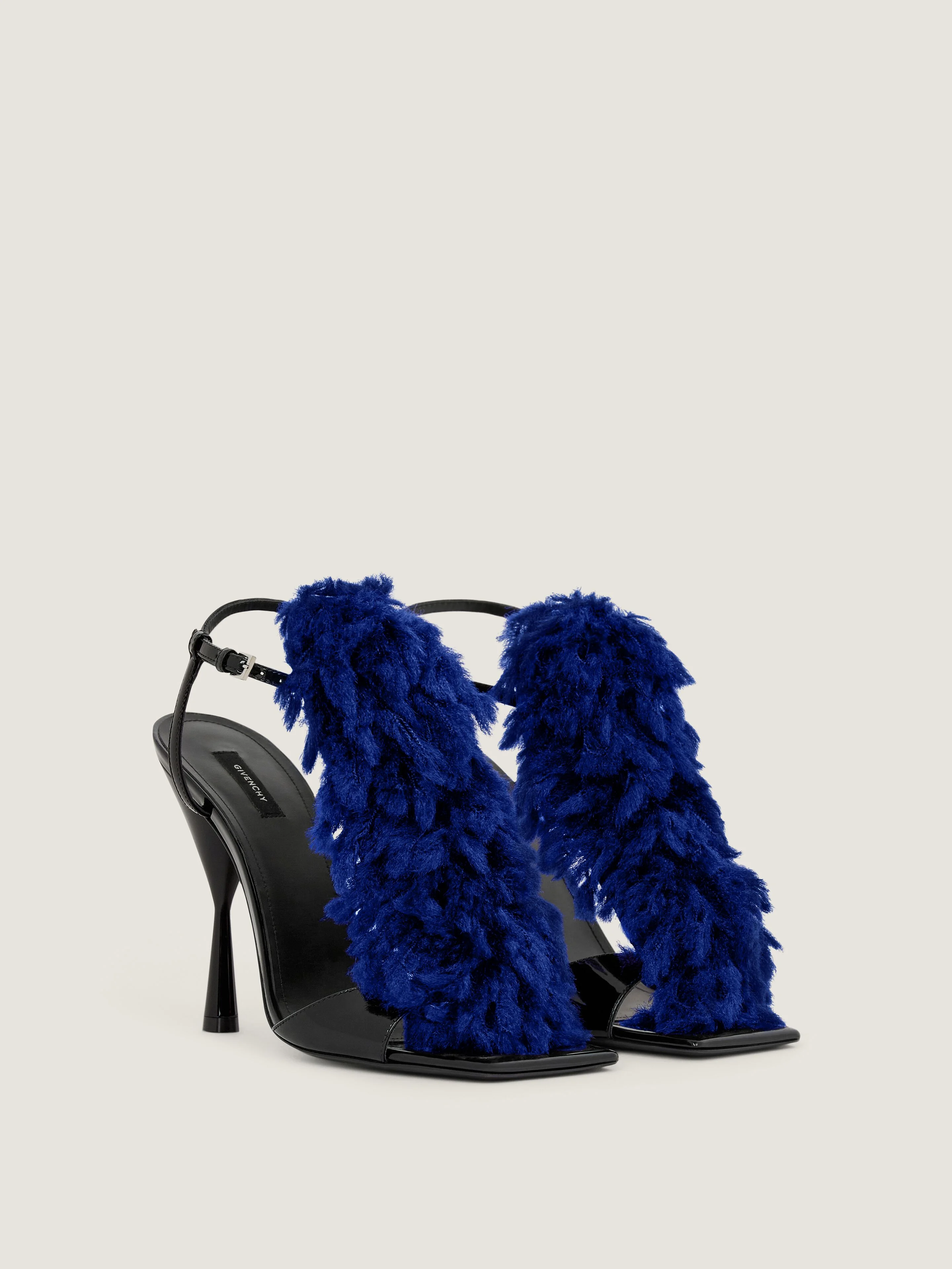 POMPOM HEELED SANDALS IN PATENT LEATHER AND KNIT - 1