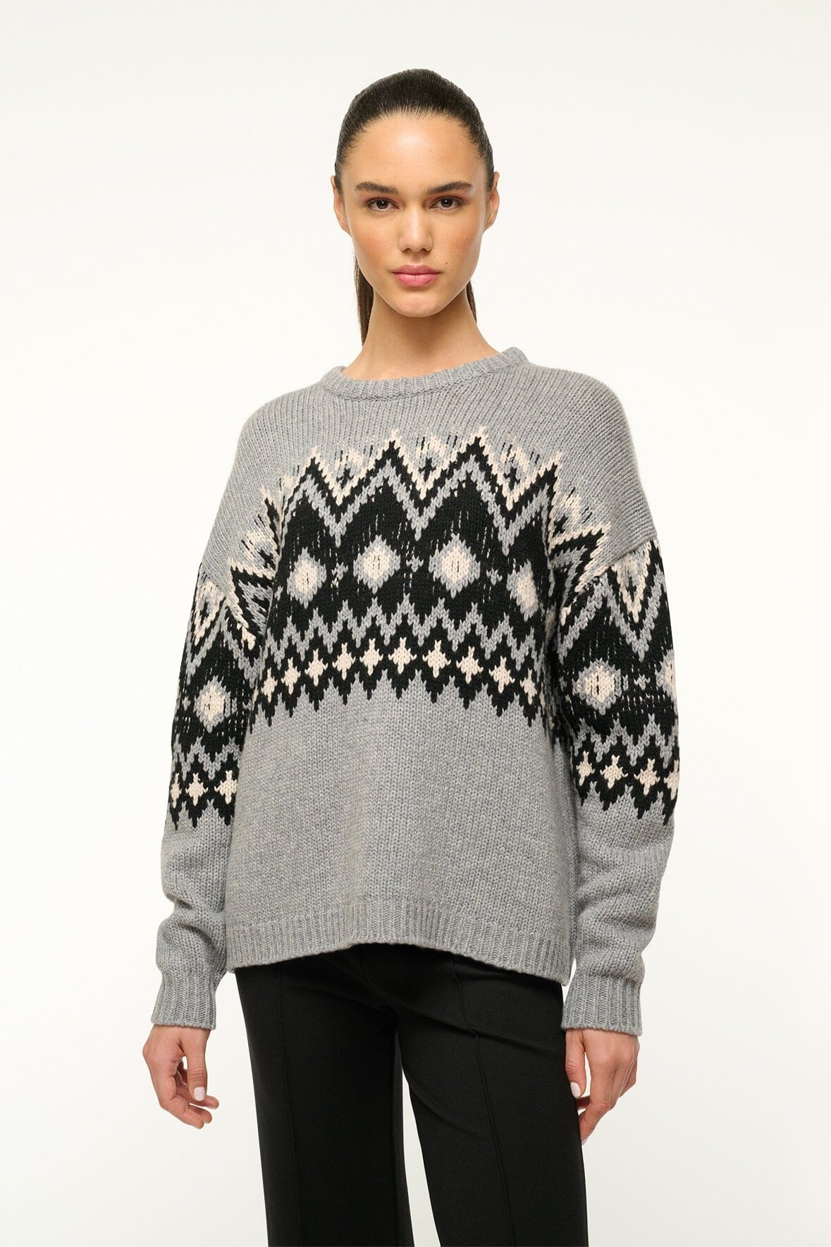 STAUD MORITZ SWEATER HEATHER GREY MULTI FAIRISLE - 2