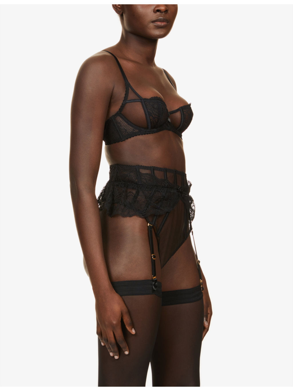 Rozlyn mesh and lace suspender thong - 2