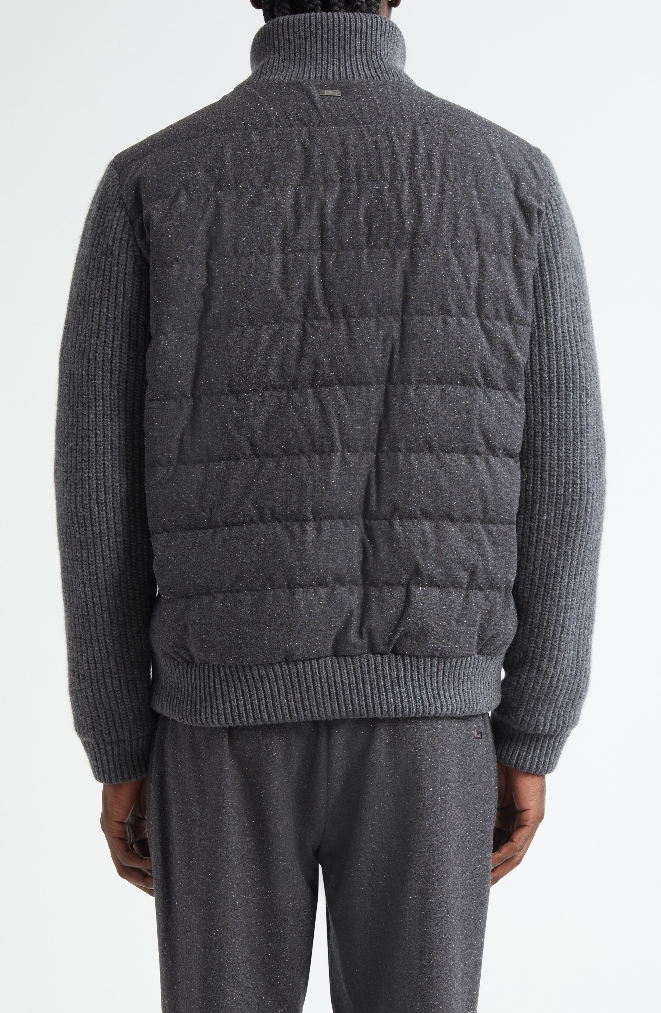 Herno Mixed Media Quilted Wool Blend Knickerbocker Jacket in Charcoal at Nordstrom - 3