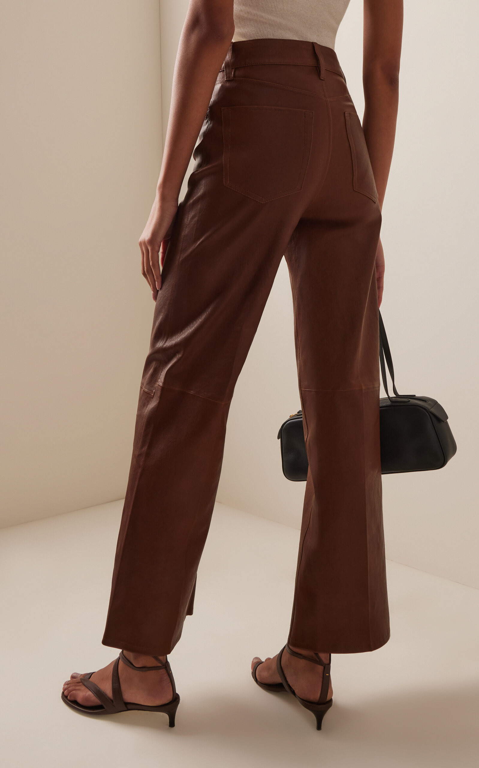 Le Slim Palazzo Leather Jeans brown - 4