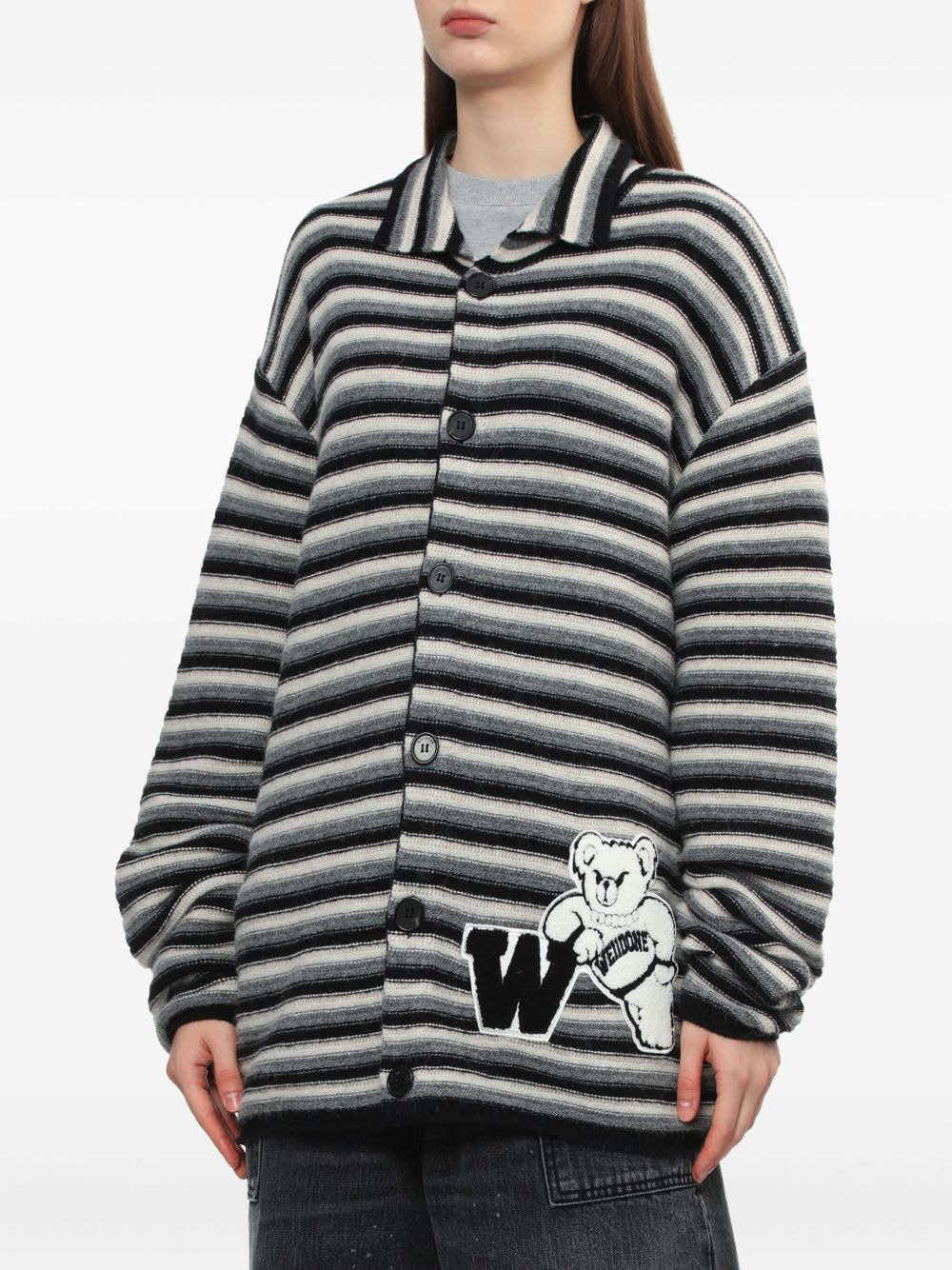 striped teddy-applique cardigan - 3