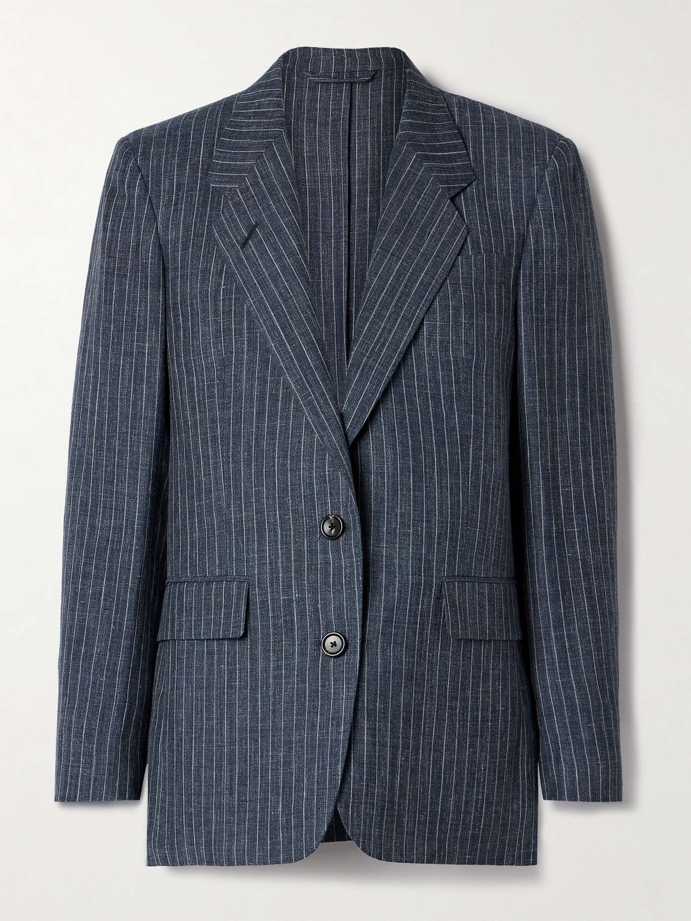 Pinstriped linen, wool and silk-blend blazer - 1