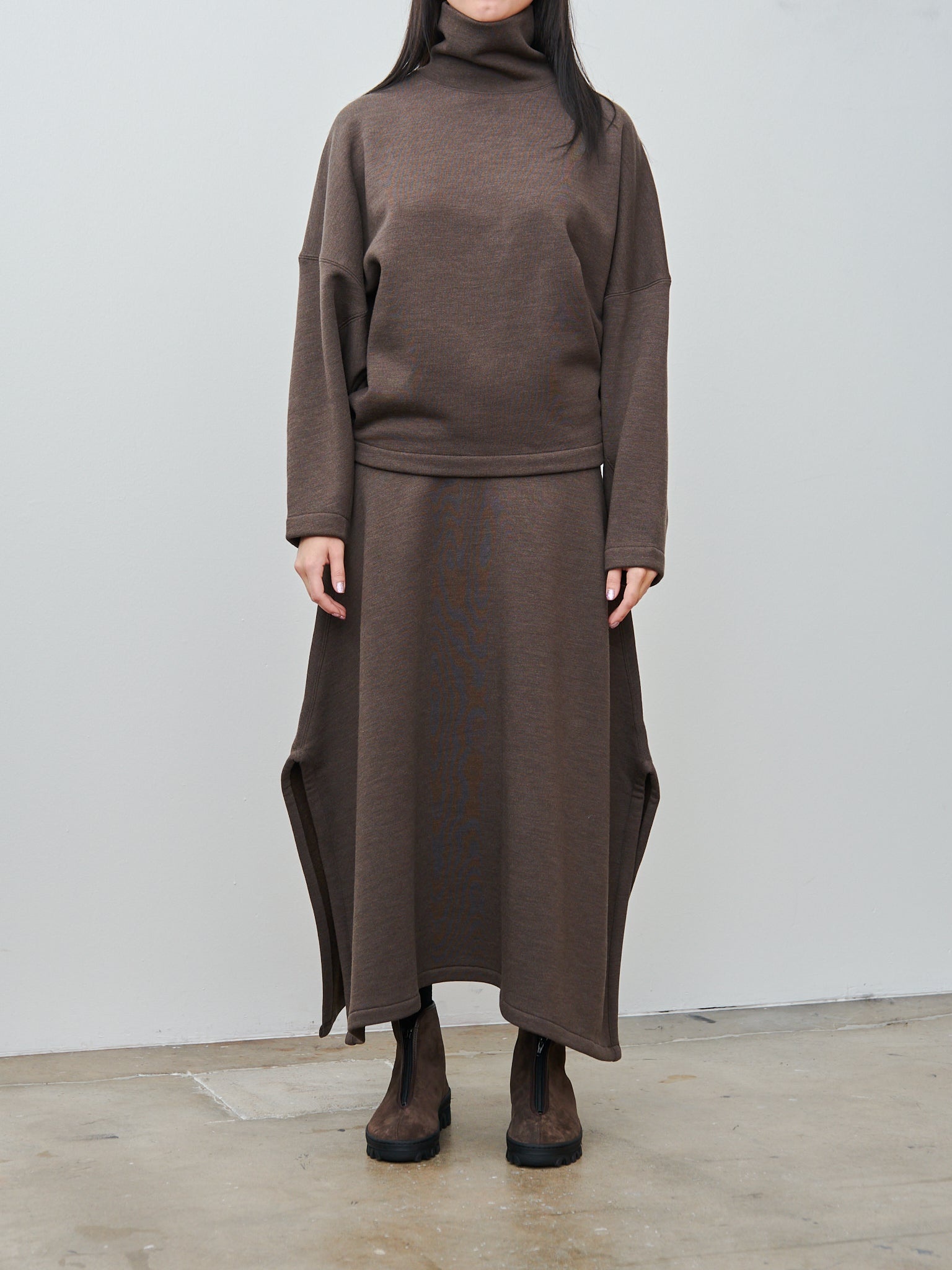 High Neck Sweatshirt - Dark Brown Melange - 2