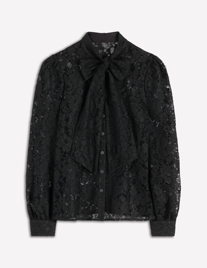 Lace Tie Neck Top-Black 1