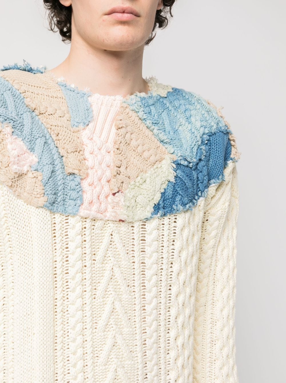 patchwork cable-knit jumper - 5