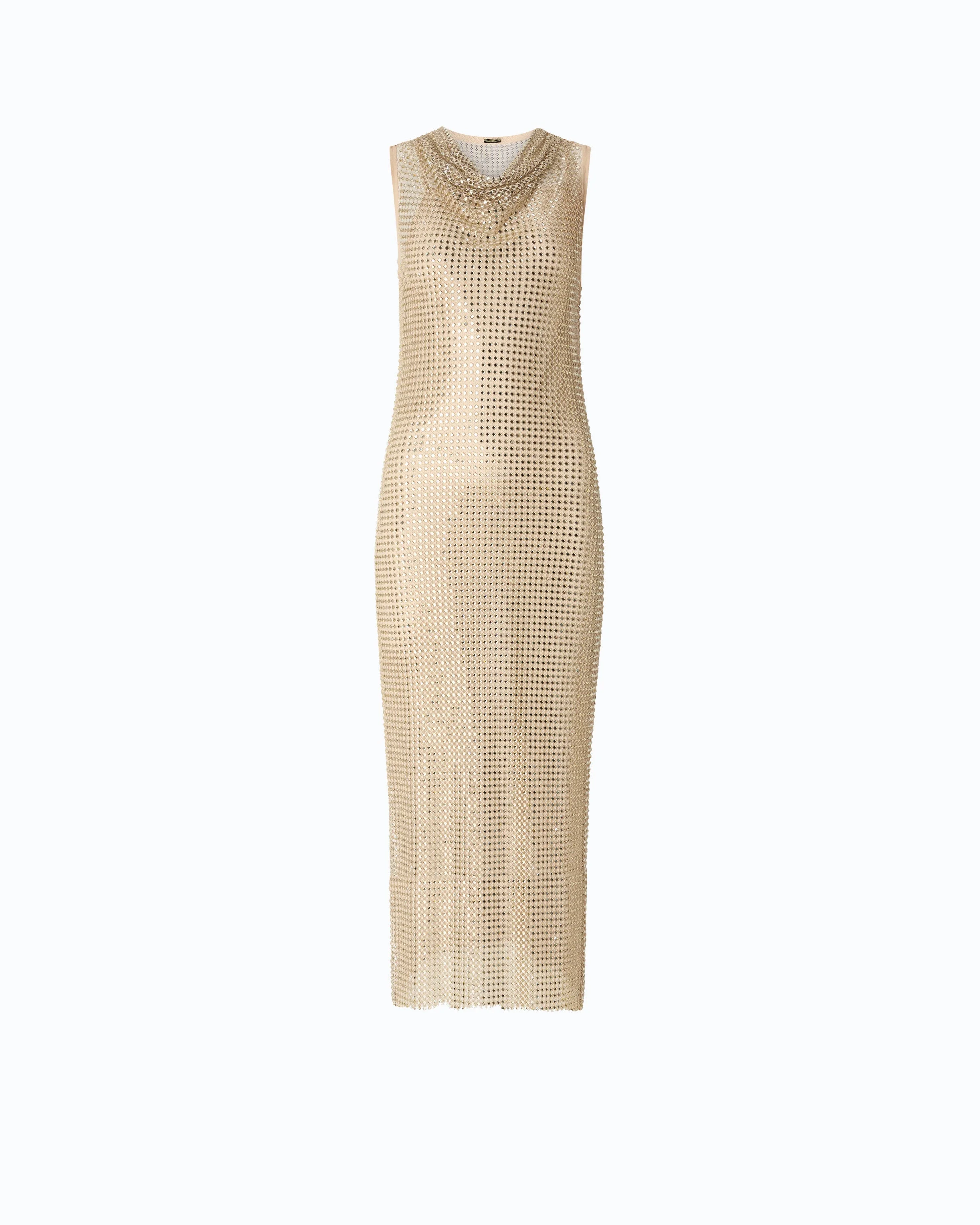 MESH-EFFECT MIDI DRESS WITH RHINESTONES - 1