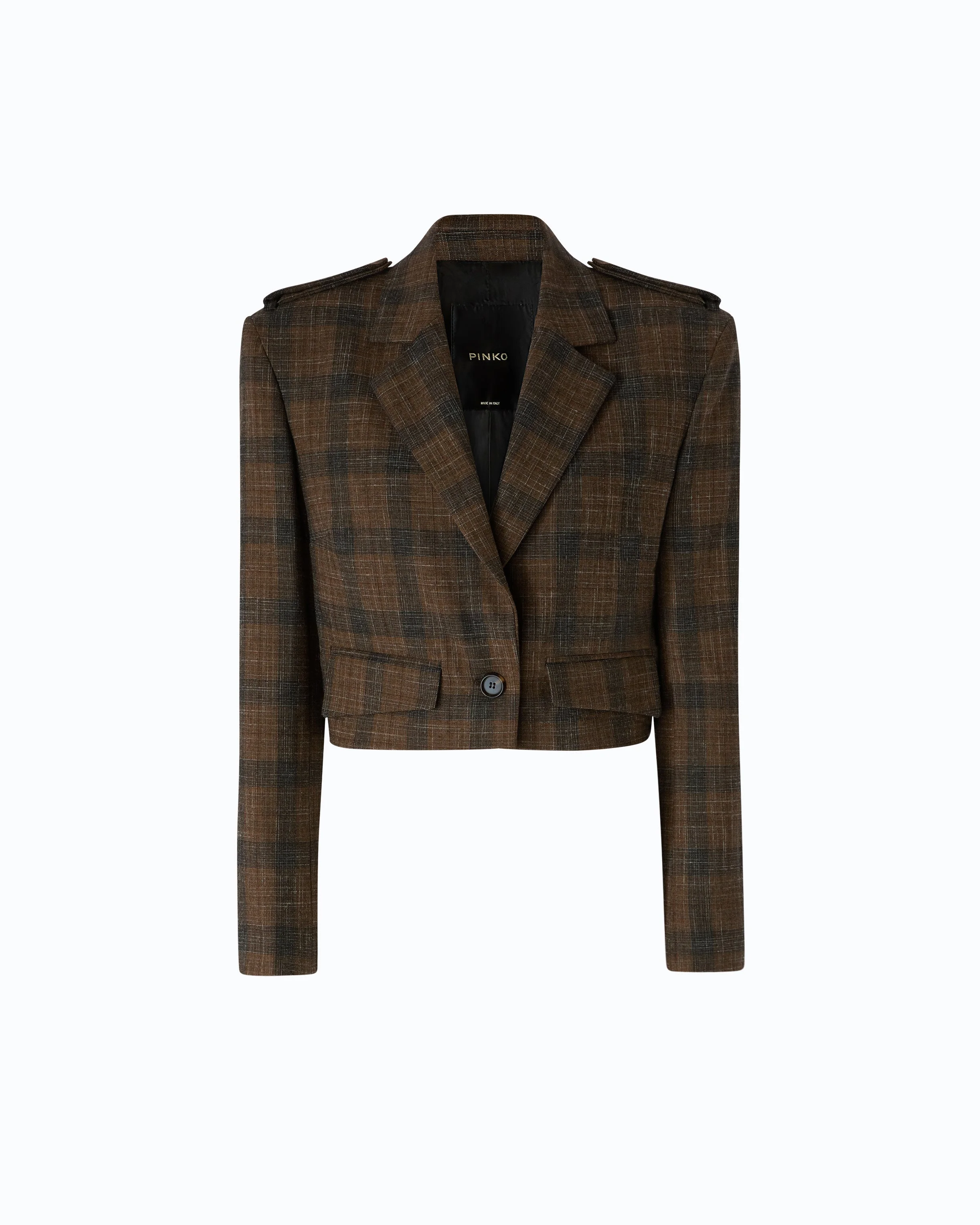 CROPPED JACKET WITH MICRO HOUNDSTOOTH MOTIF - 1
