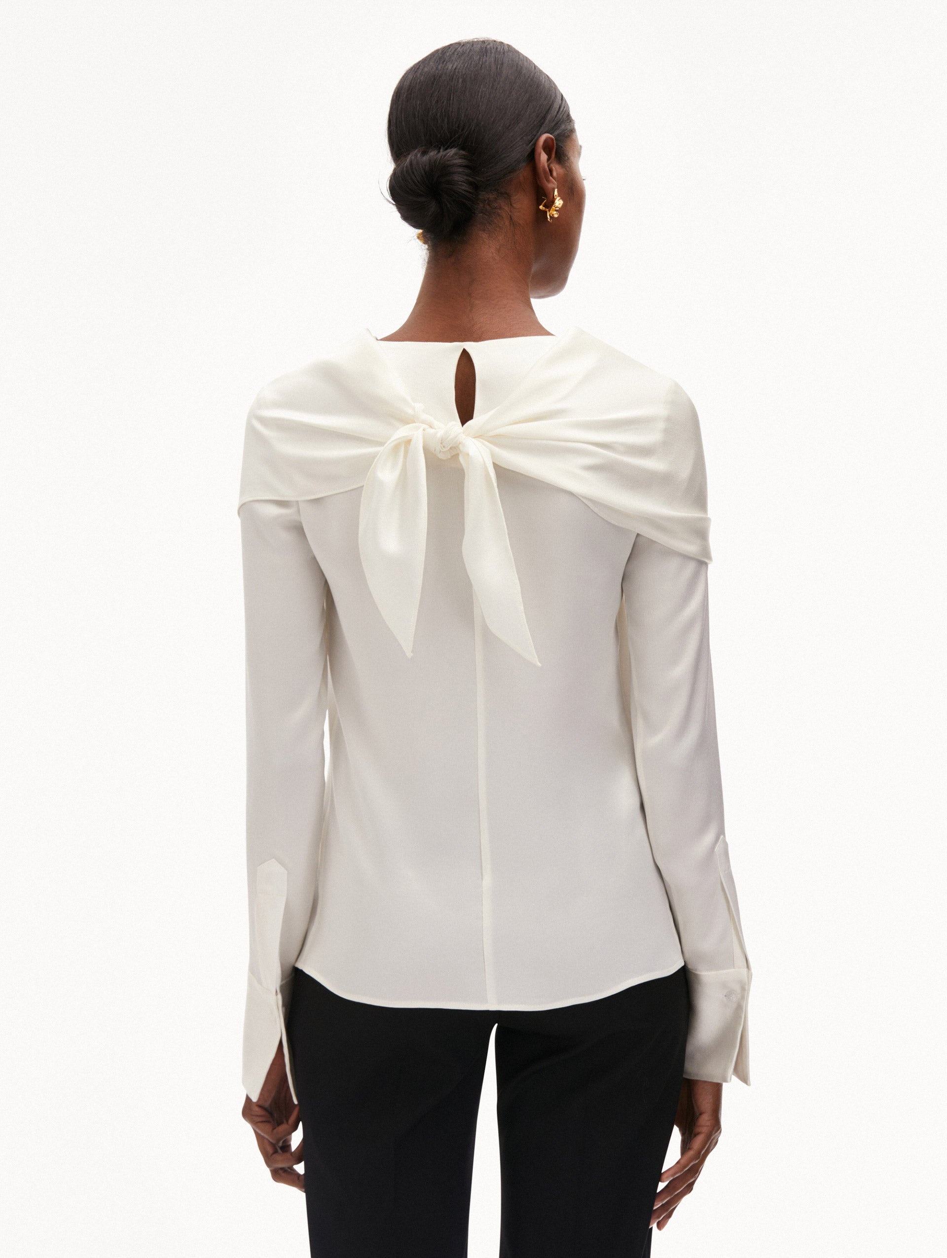 DRAPED-DETAIL SILK BLOUSE - 4