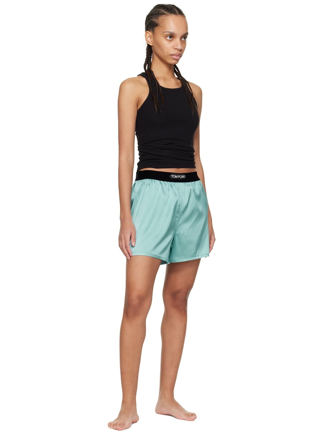 Blue Stretch Silk Satin Boxer Shorts - 4