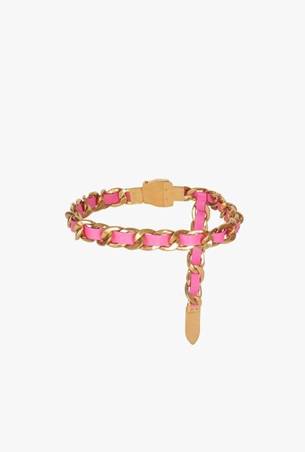 Salmon pink and gold metal and leather B-Pilot chain belt - 2