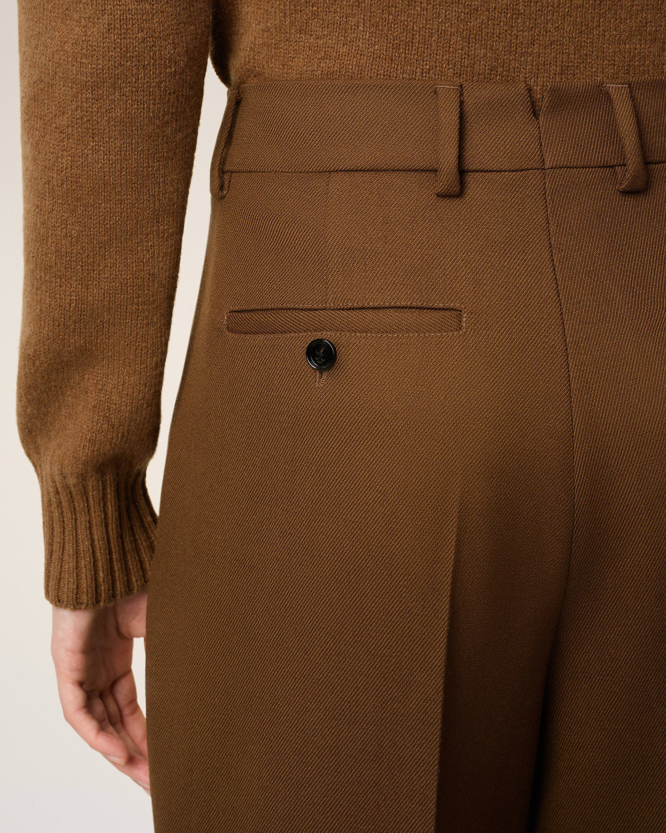 BROWN WOOL LARGE FIT TROUSERS - 10