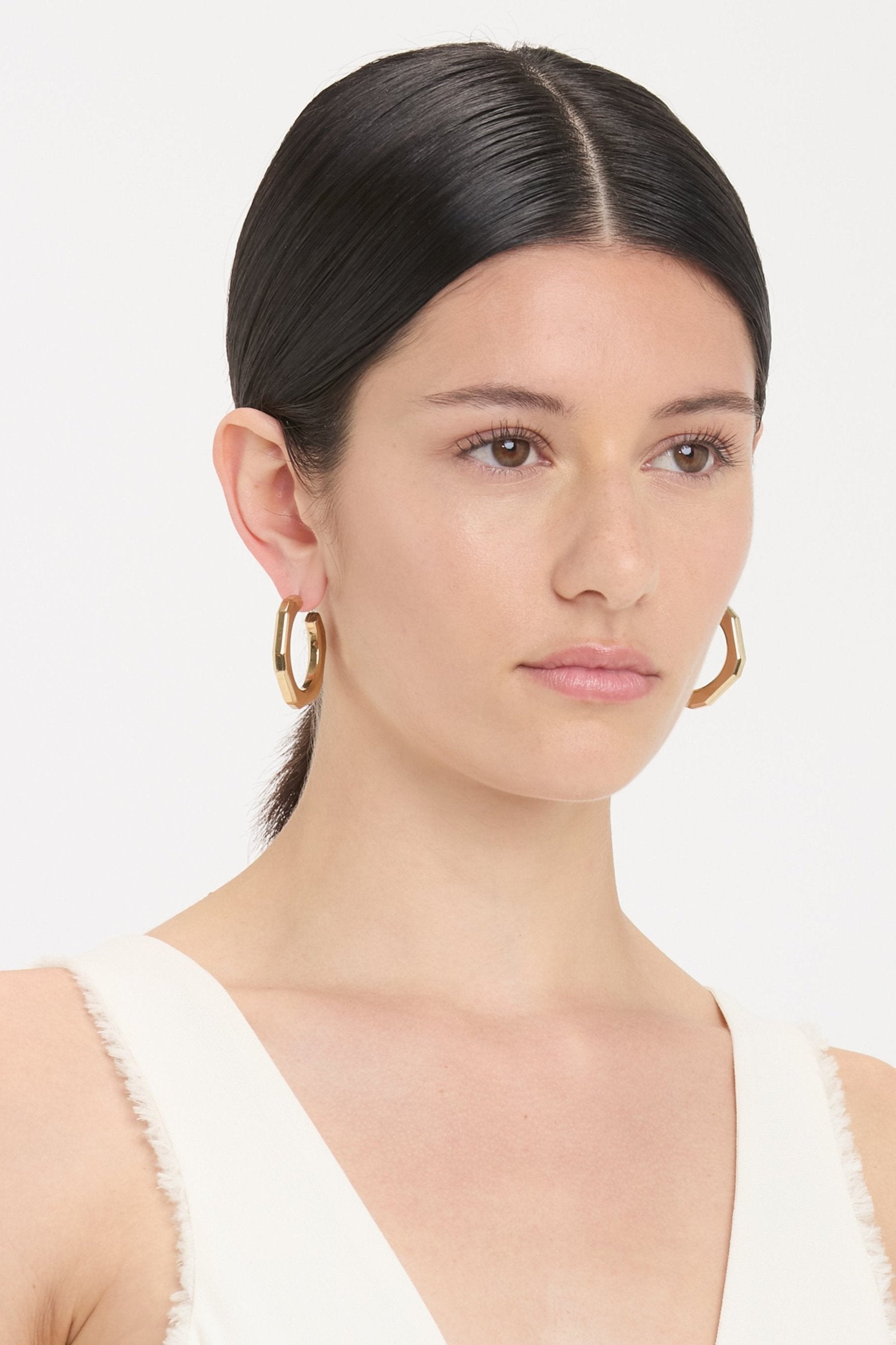 Hexagonal Hoop Earrings In Light Gold - 4