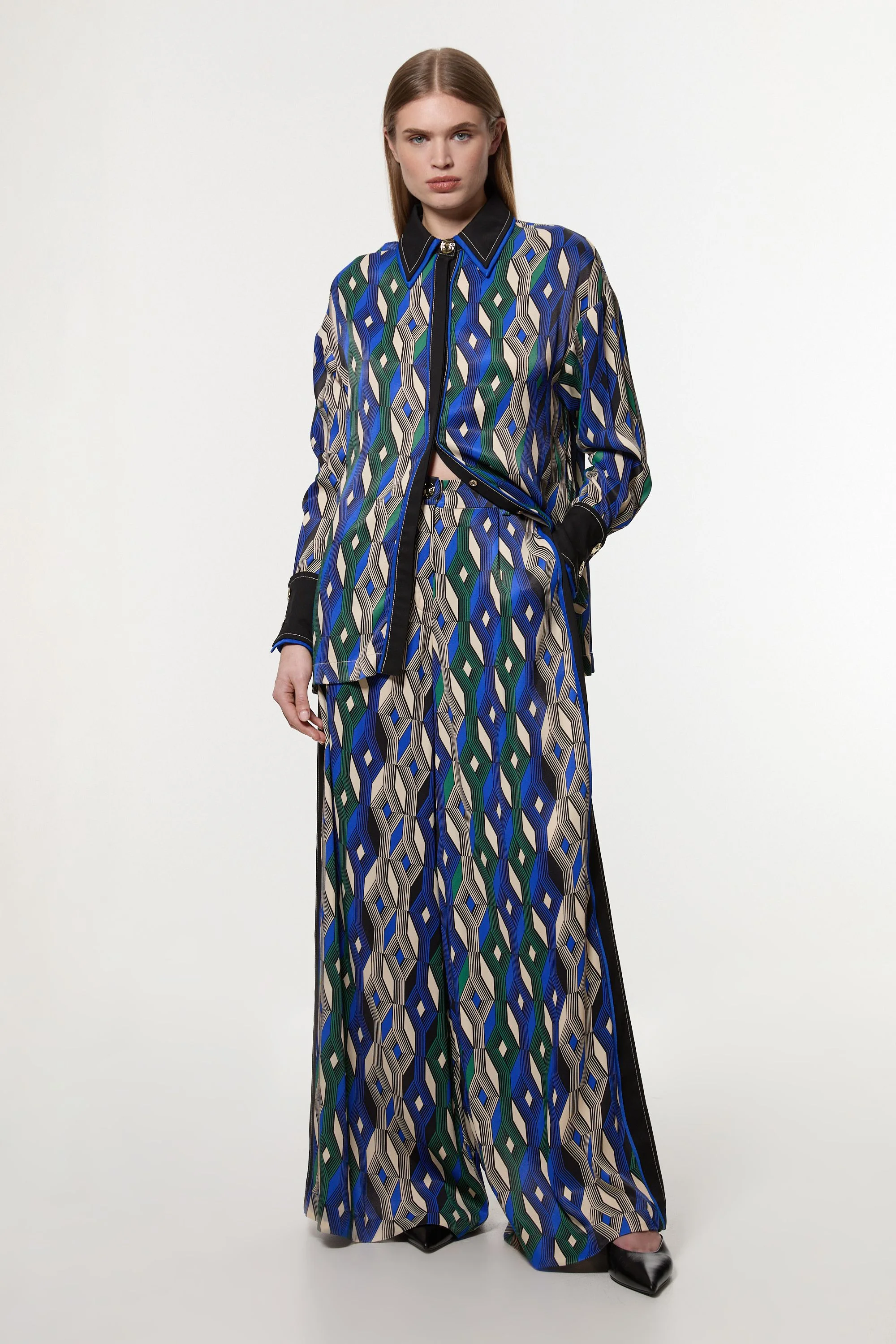 Amelia Graham Printed Viscose Satin Hight Waist Trouser - 1