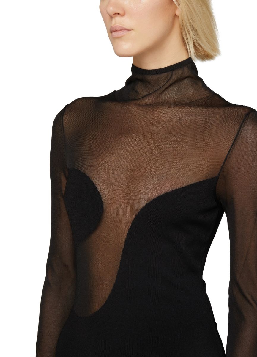 Asymmetric Semi-sheer mini dress - 4