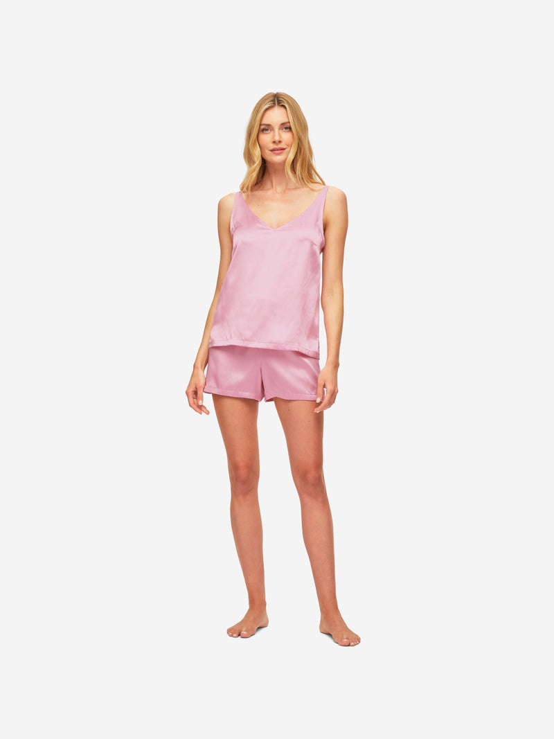 Women's Short Cami Pyjamas Bailey 2 Silk Satin Pink - 3