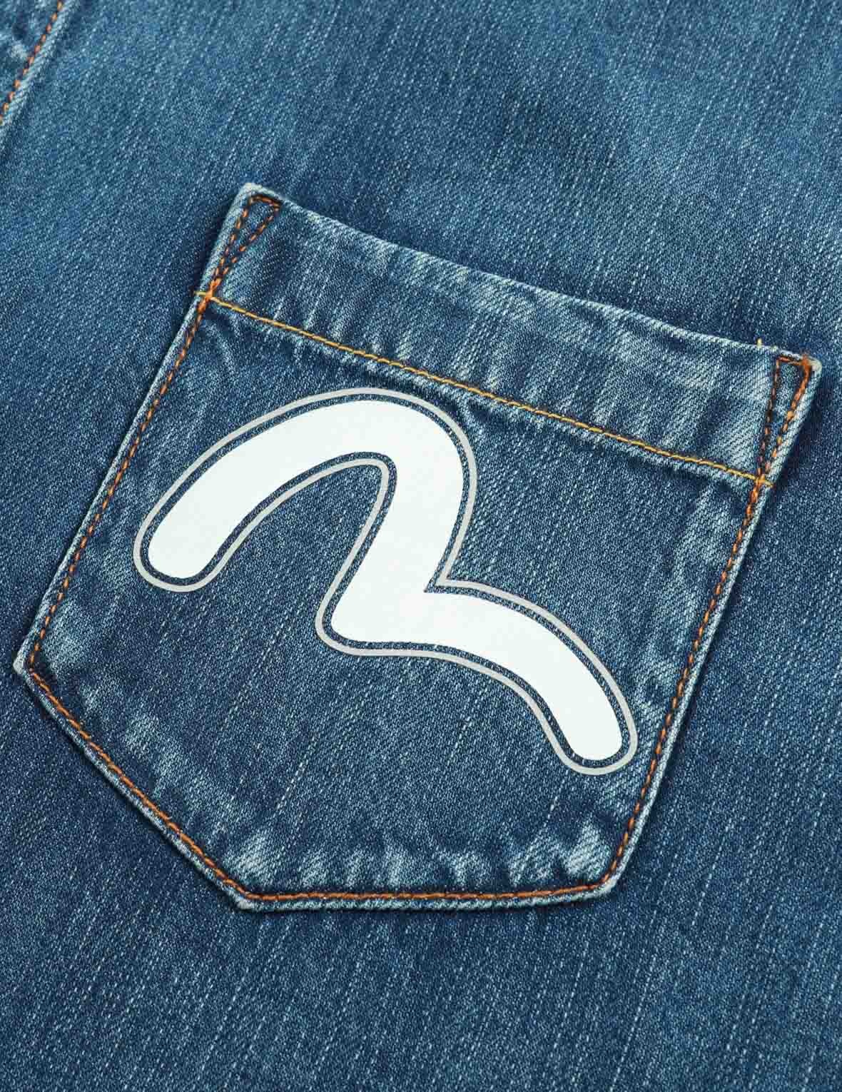 LOGO PRINT AND APPLIQUÉ HALF & HALF DENIM SHIRT - 7