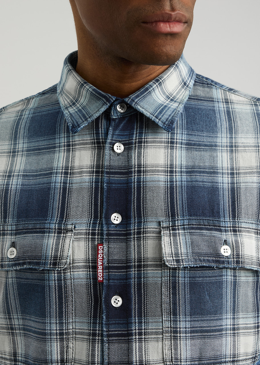 DSQUARED2 Plaid-print Distressed Cotton Shirt - 5