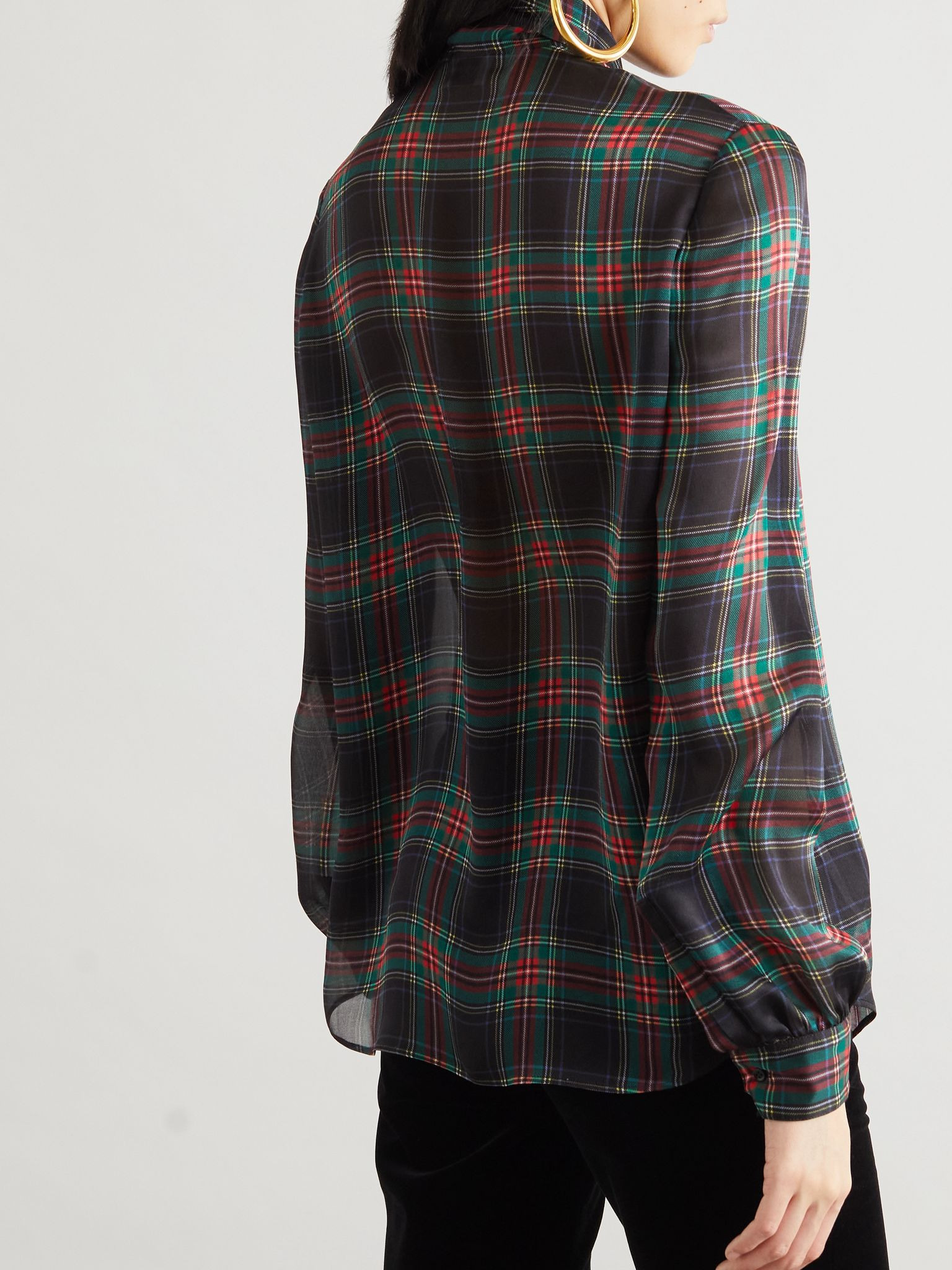 Pussy-bow checked silk-chiffon blouse Multi - 4