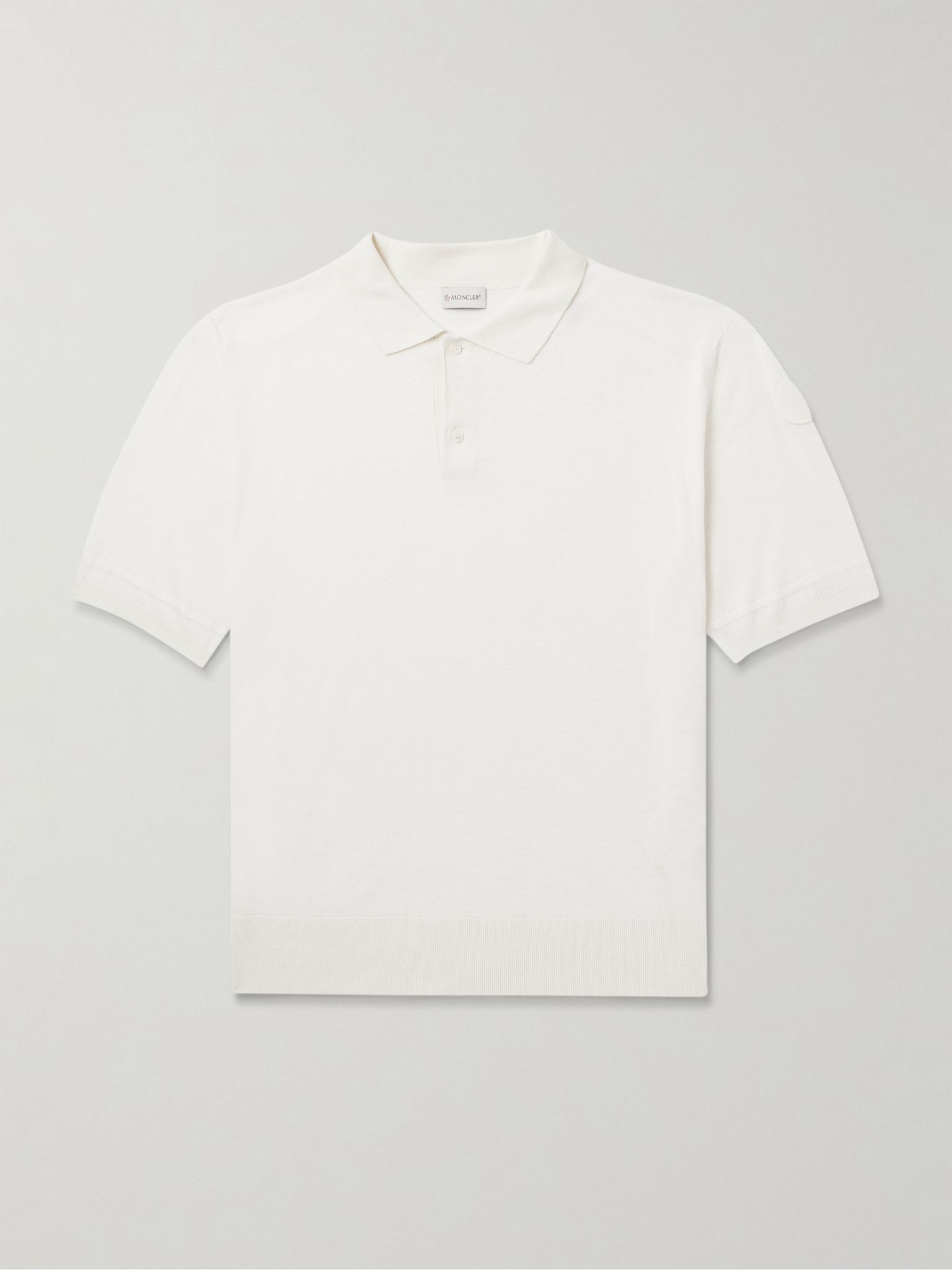 Logo-Appliquéd Silk and Linen-Blend Polo Shirt White - 1