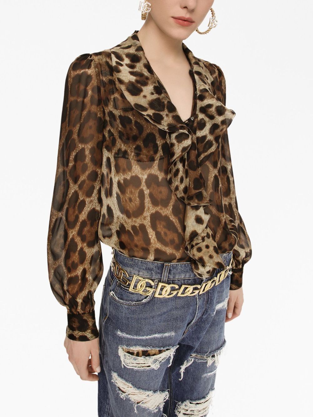 leopard-print silk blouse - 5