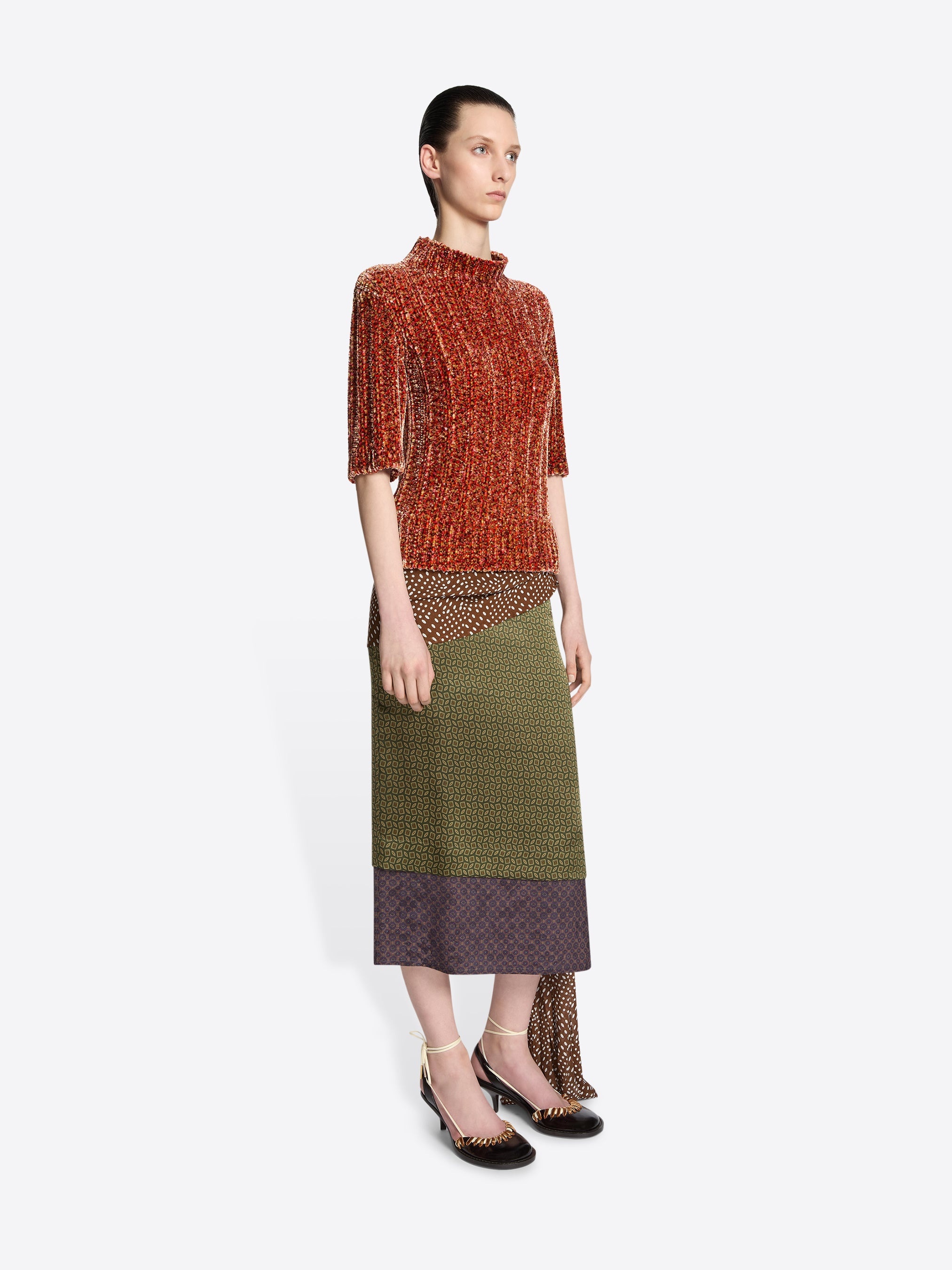DRAPED SILK SATIN SKIRT - 3