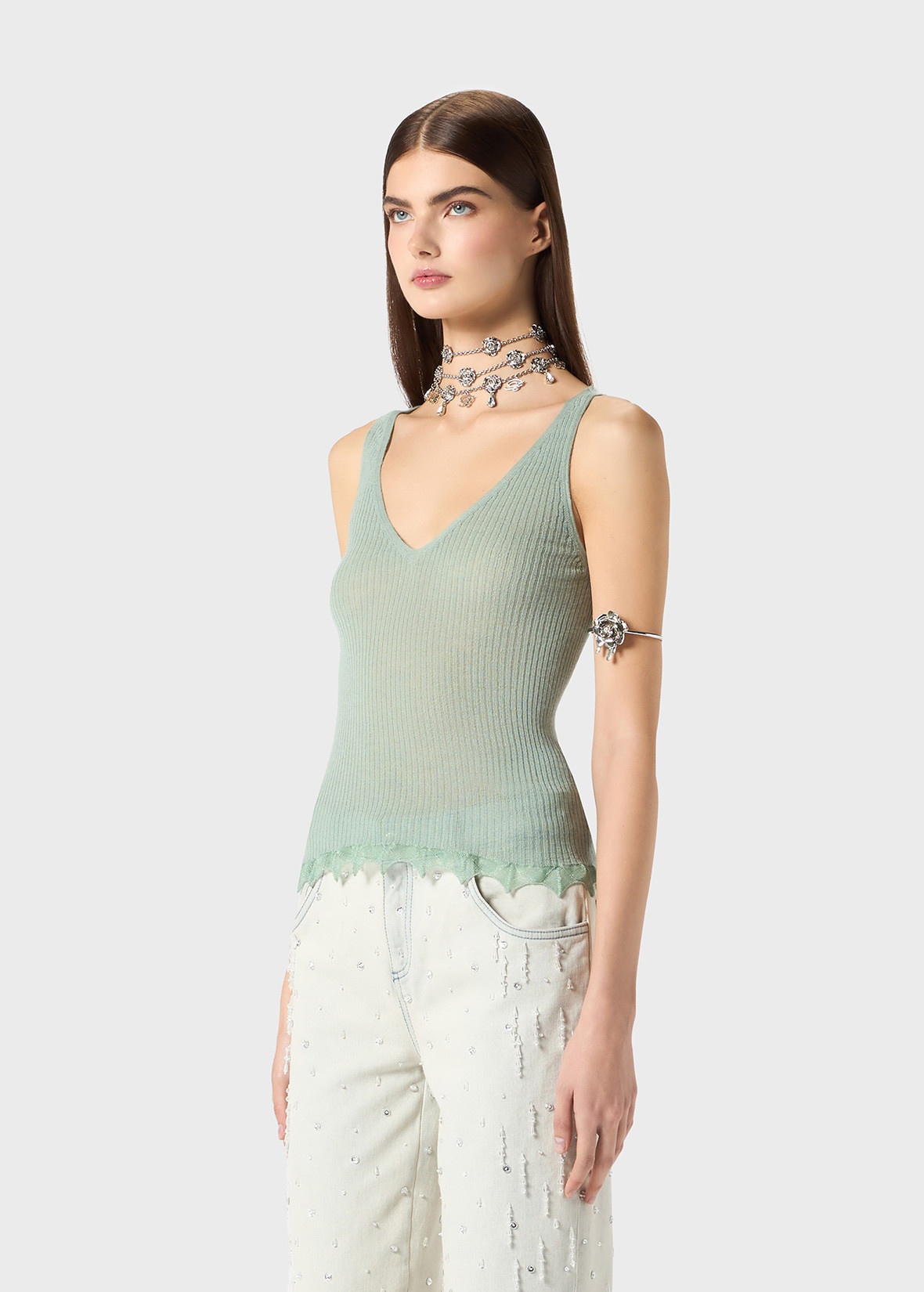 RIBBED TOP WITH LAMÉ SCALLOPED HEM - 5