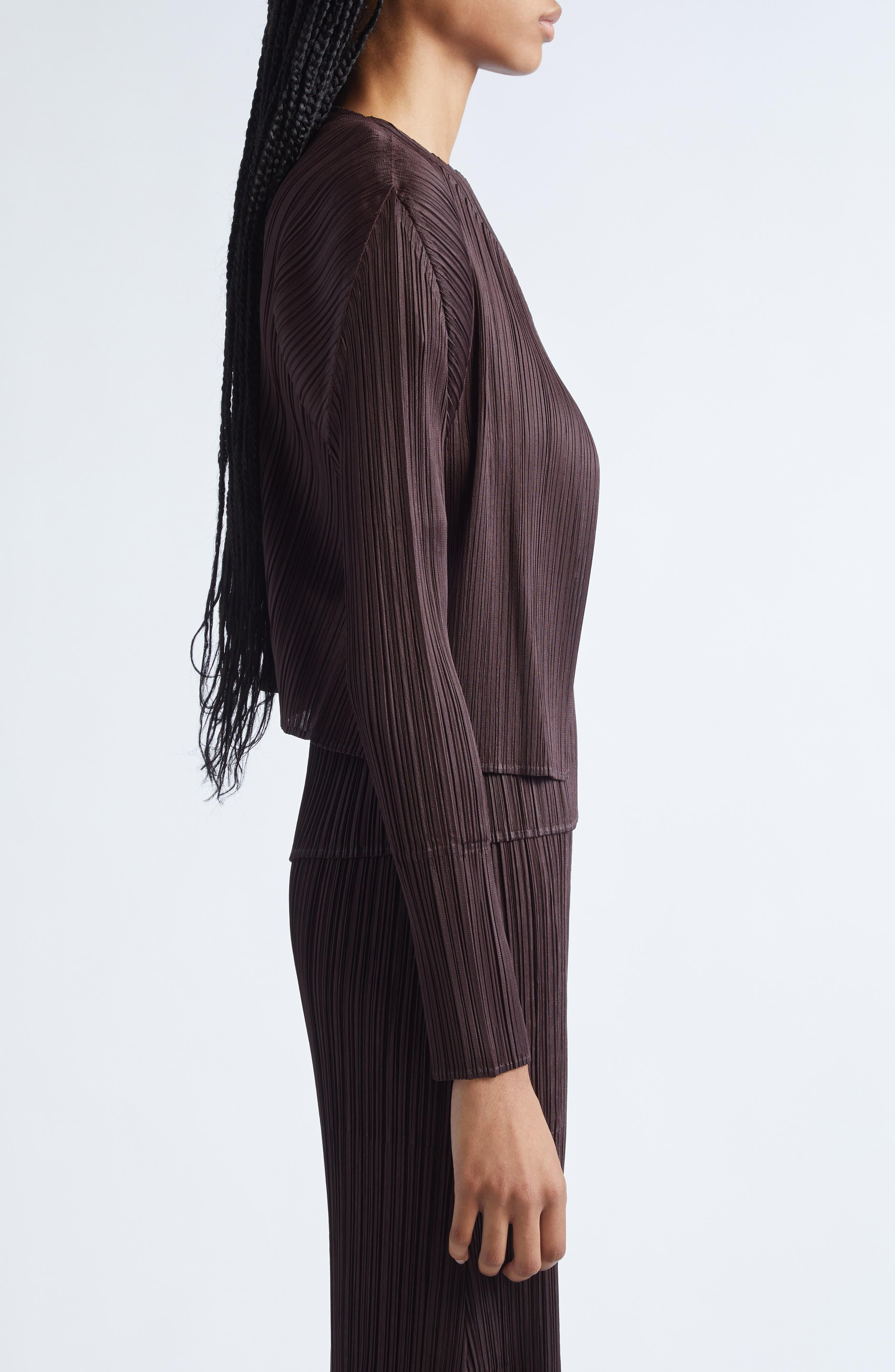 Pleats Please Issey Miyake Monthly Colors July Pleated Open Front Cardigan in Dark Brown at Nordstro - 4