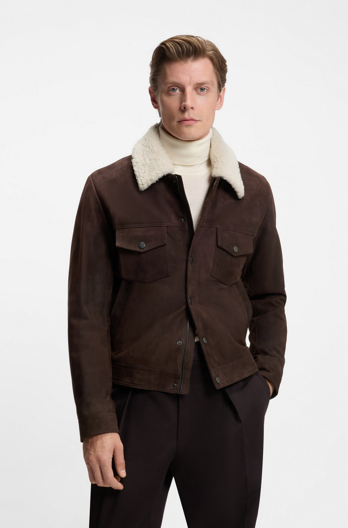 BECKHAM X BOSS LEATHER JACKET WITH FUR COLLAR - 2