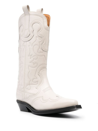 GANNI 40mm embroidered mid-calf western boots outlook