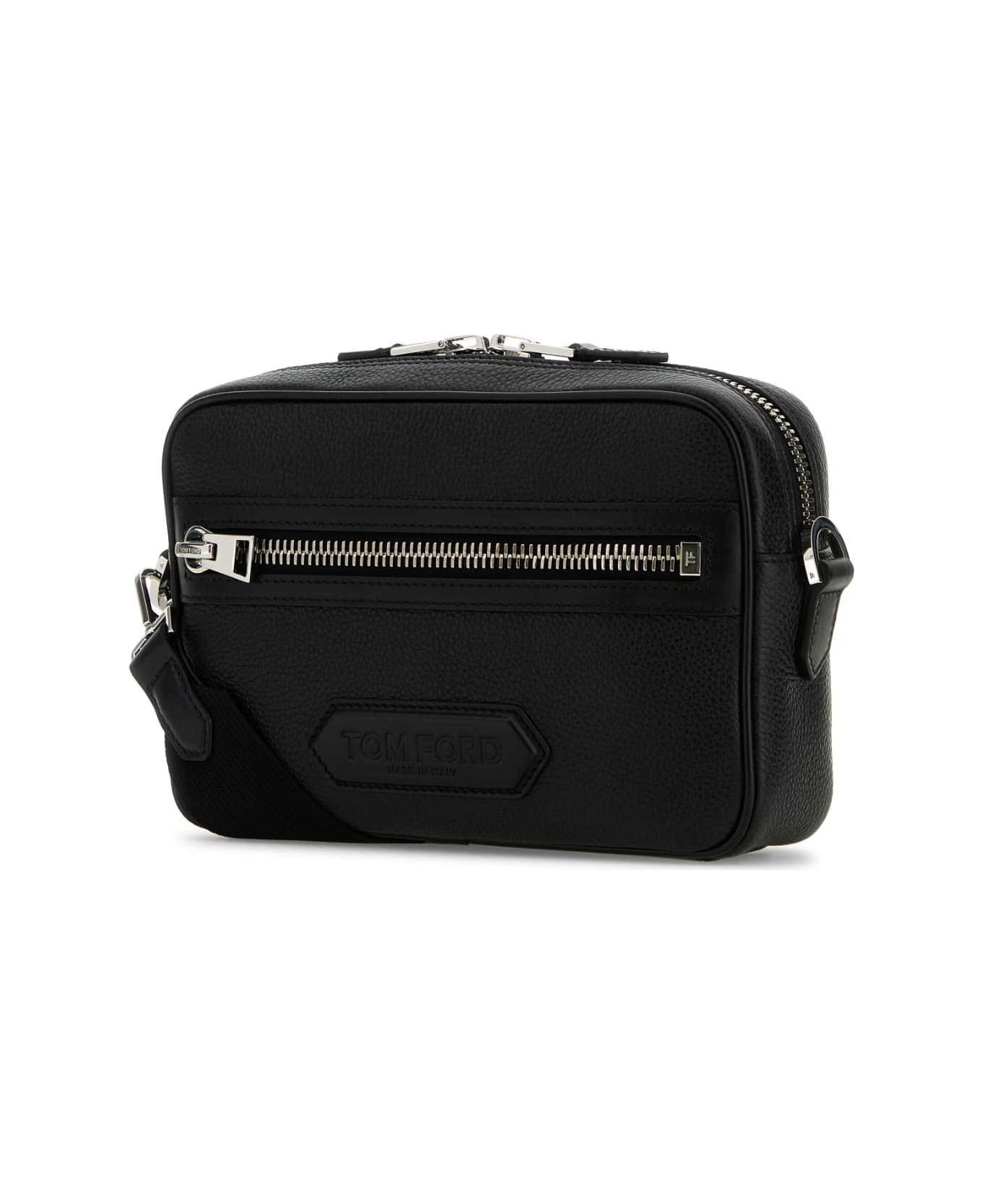 Black Leather Small Messenger Crossbody Bag - 2