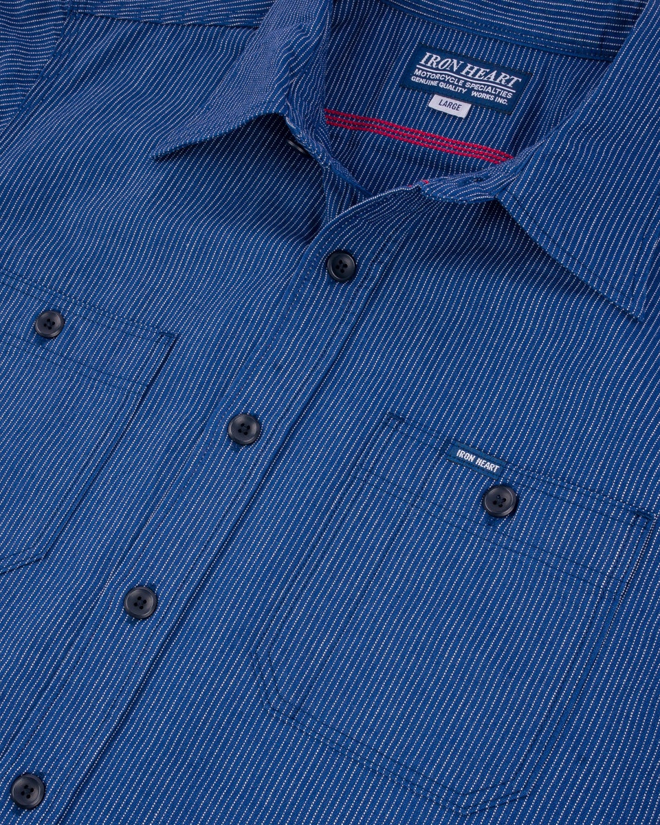 5OZ SELVEDGE OX CLOTH SHORT SLEEVED WORK SHIRT - PINSTRIPE - 9