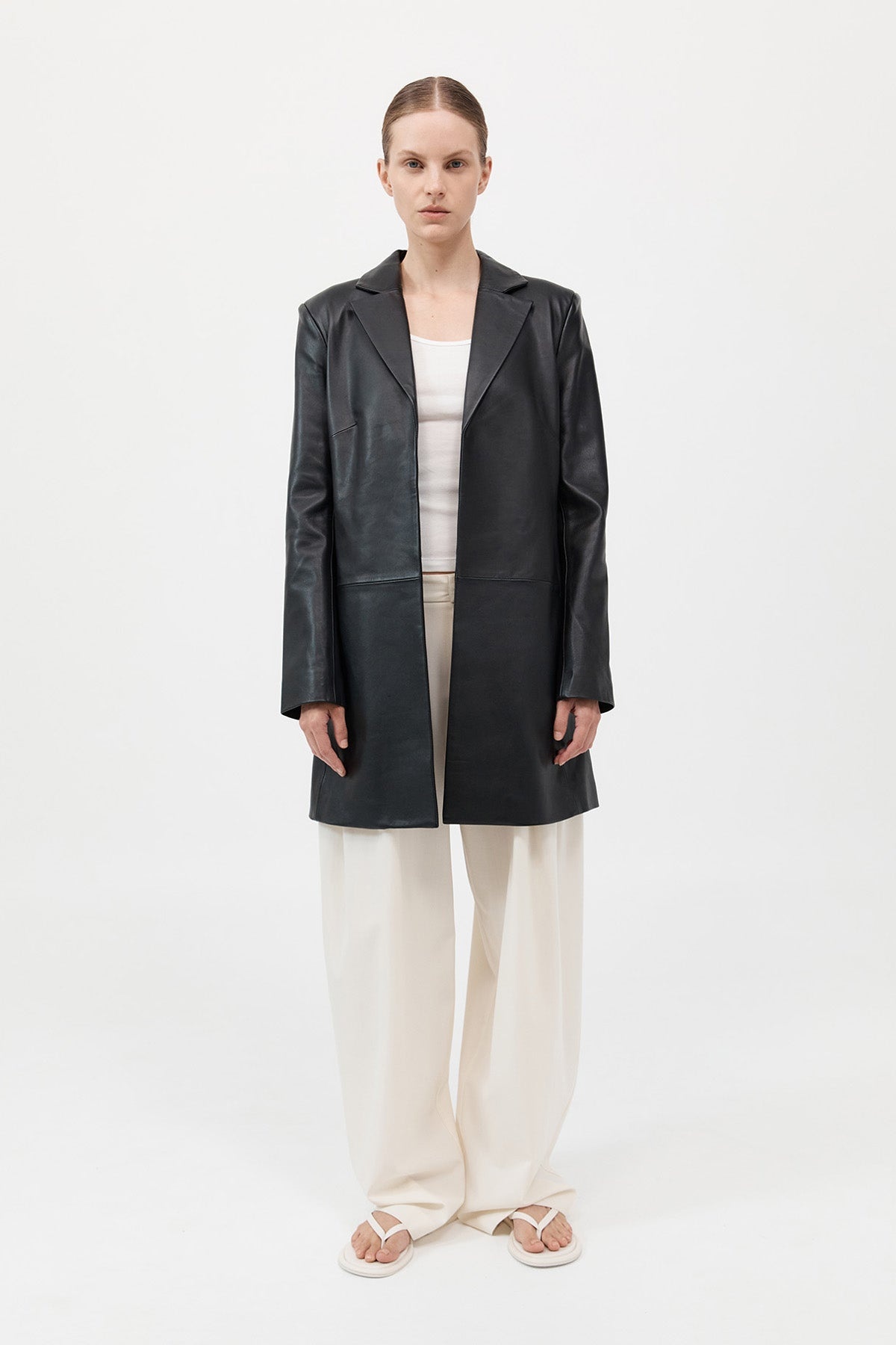 Leather Longline Jacket - Black - 2