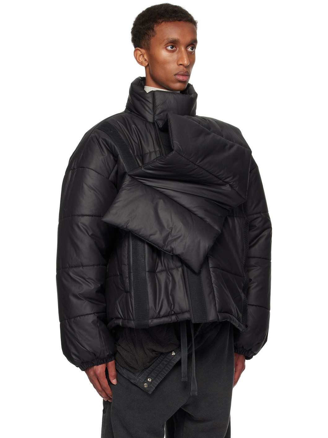 Black Velcro Puffer Jacket - 2