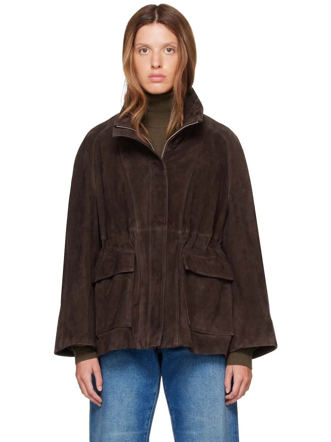 Brown Quai Funnel Leather Jacket - 1