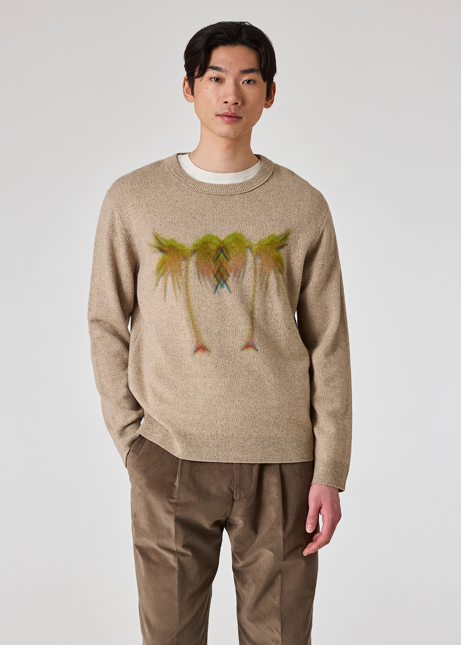 Ecru Marl 'Palm Tree' Merino Wool Sweater - 3