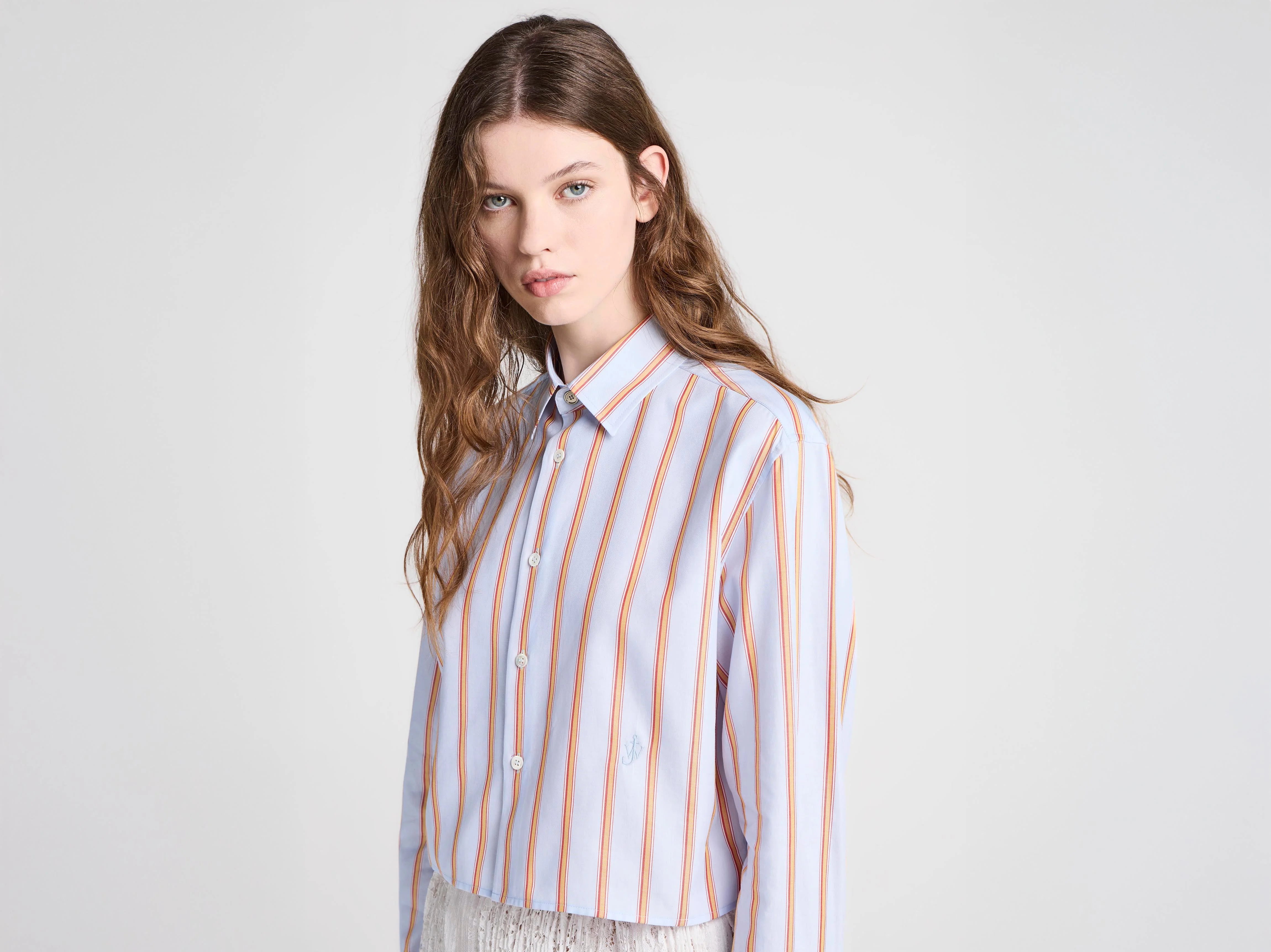 WOMENS CROPPED SHIRT IN BLUE & ORANGE - 1