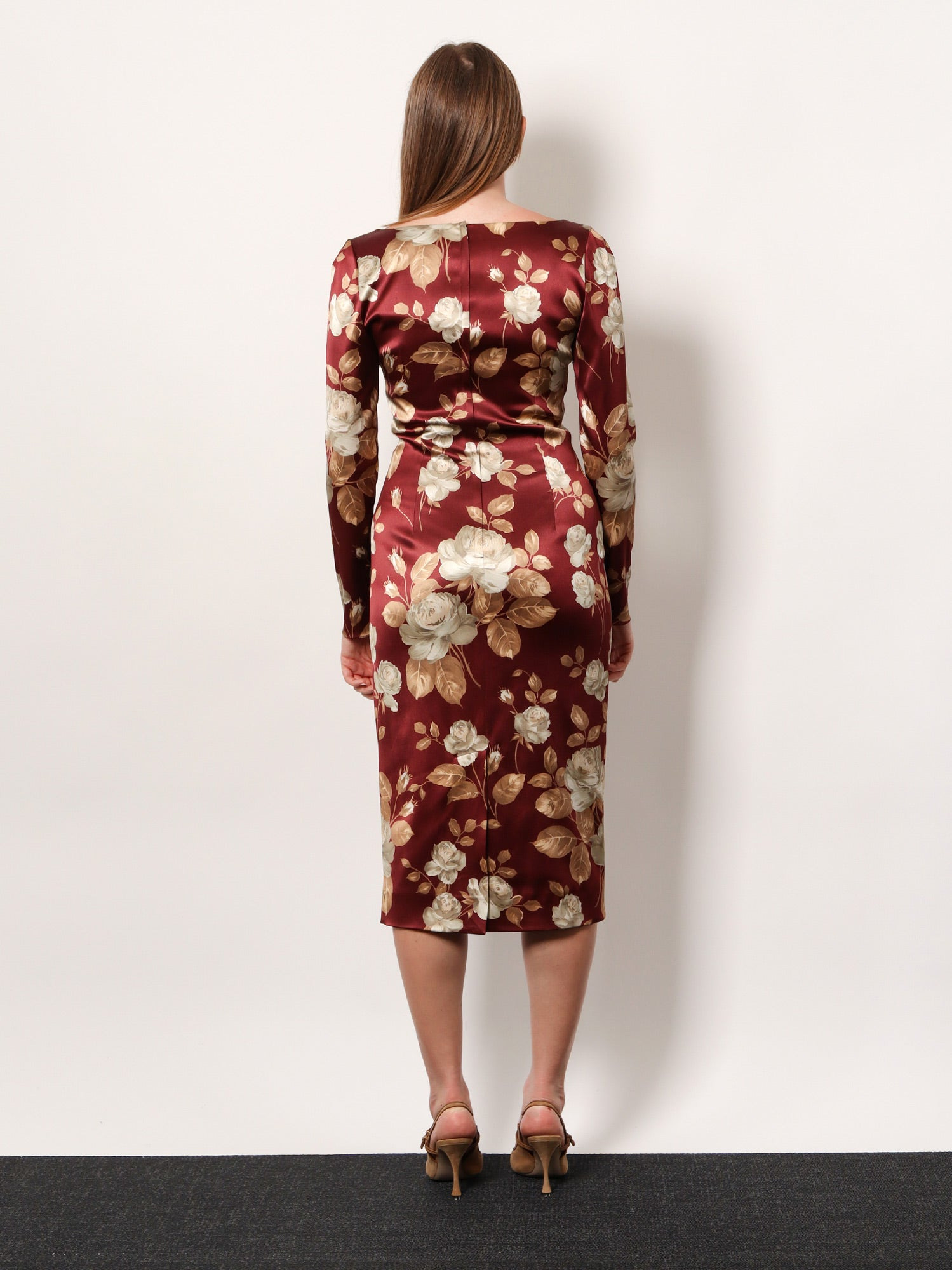 Dolce & Gabbana Vintage Rose Print Satin Midi Pencil Dress - 3