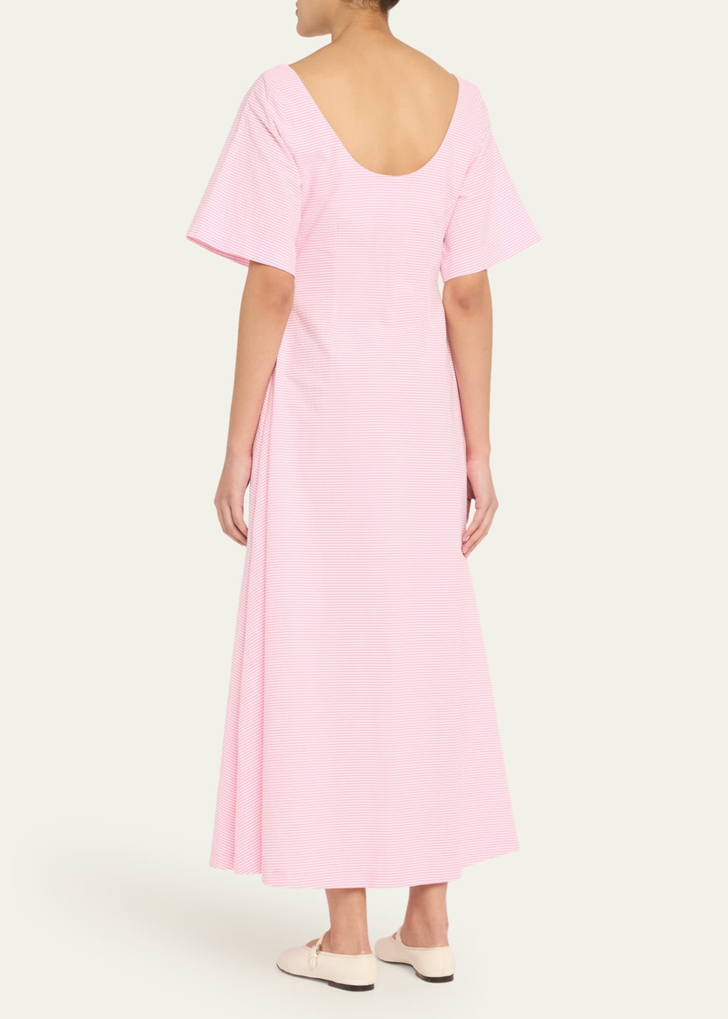 Striped Flowy Scoop-Neck Dress - 3