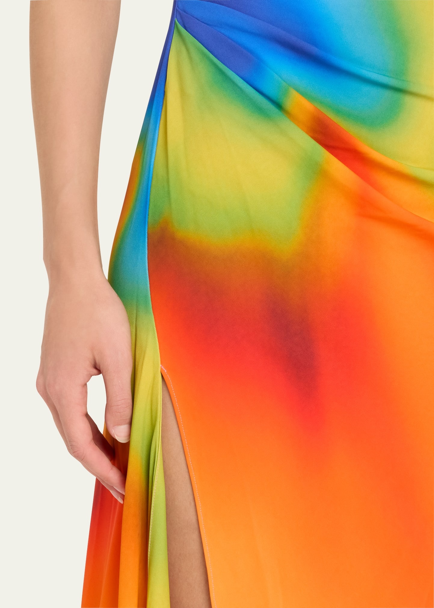 Draped Rainbow Orchid Asymmetric Slip Dress - 5