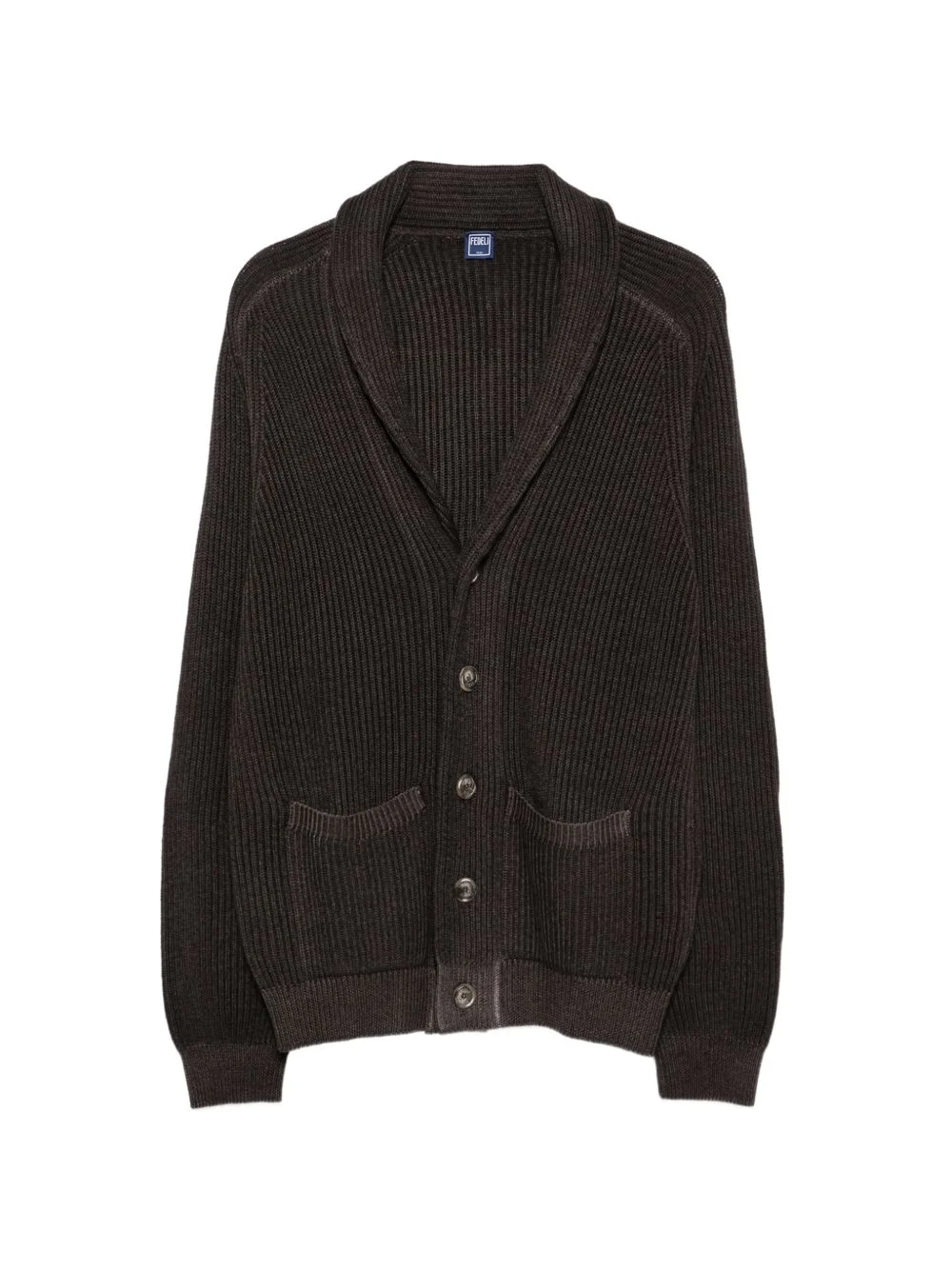 ribbed-knit shawl-lapel cardigan - 1